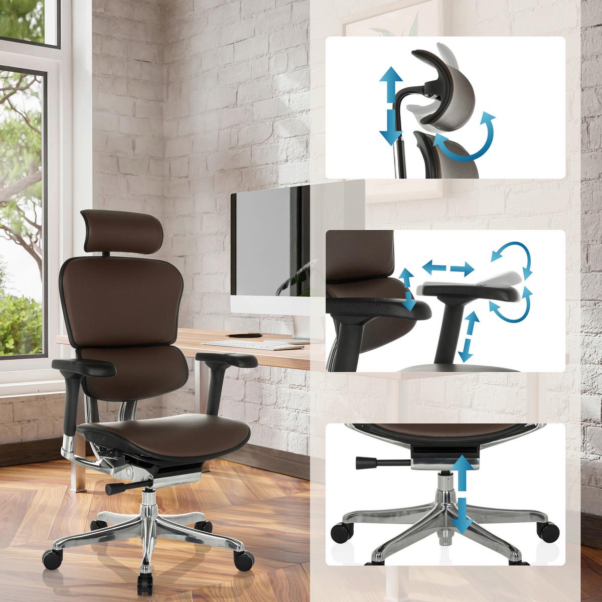 Drehstuhl Ergohuman Gen2 Dunkelbraun B: 78 Cm - Dunkelbraun/Silberfarben, MODERN, Leder/Kunststoff (78/117 - 136/64cm) - MID.YOU