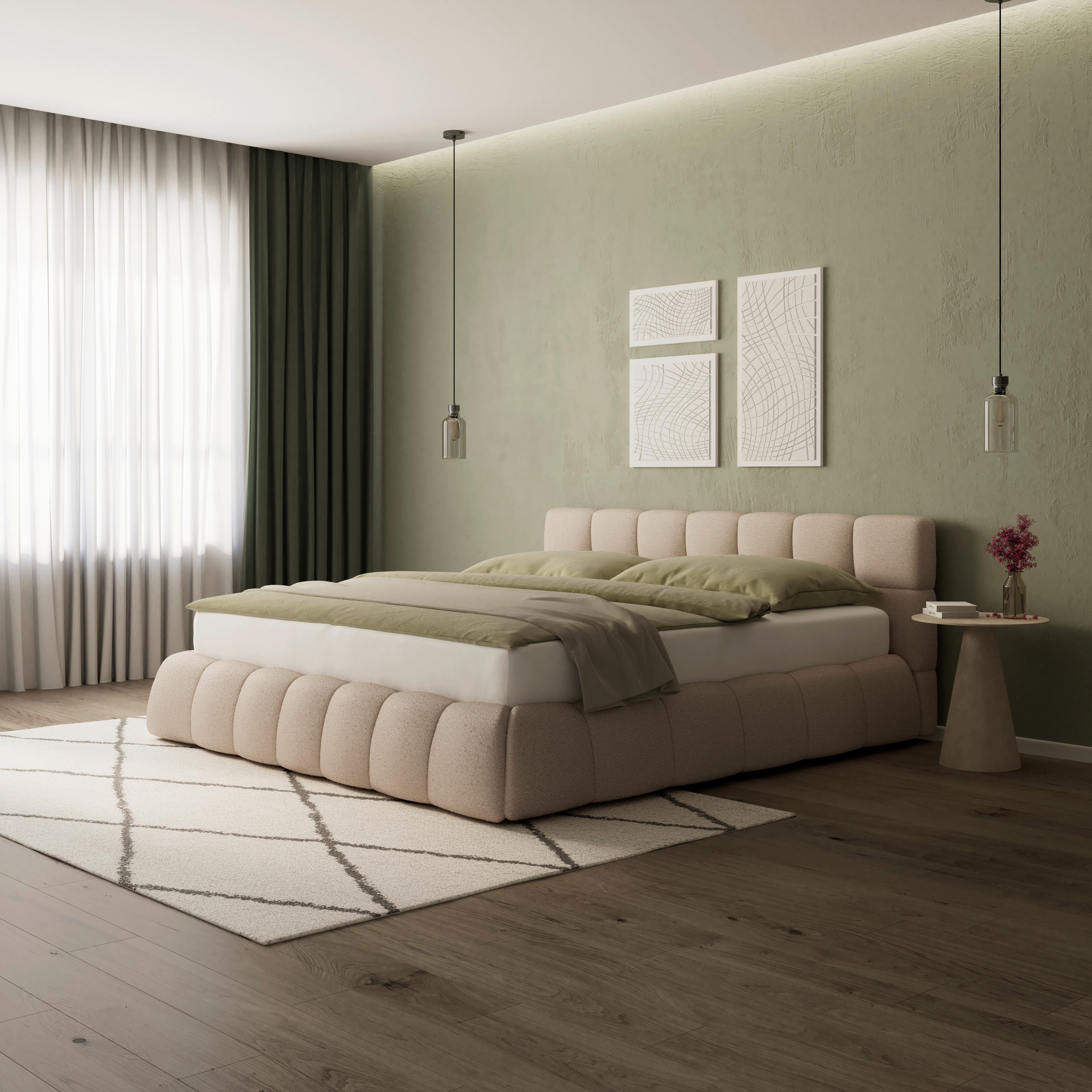 Čalúnená posteľ MARIJA 180x200 cm, hnedá - hnedá/prírodná farba, Modern, kov/drevo (180/200cm) - Bessagi Home
