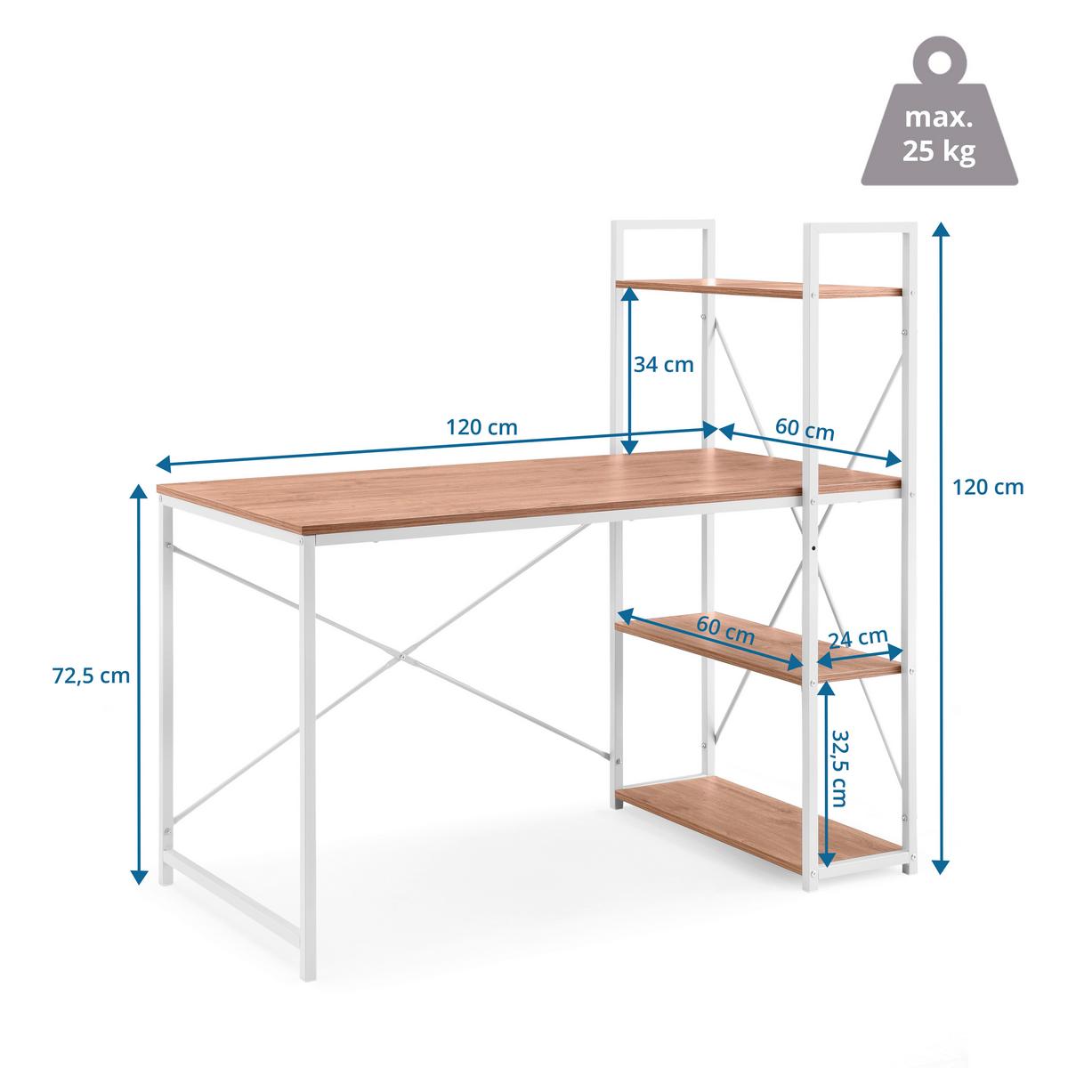 Computertisch Easy Up Weiß/Eichefarben L: 120cm - Eichefarben/Weiß, MODERN, Holz/Metall (120/60/72,5cm) - MID.YOU