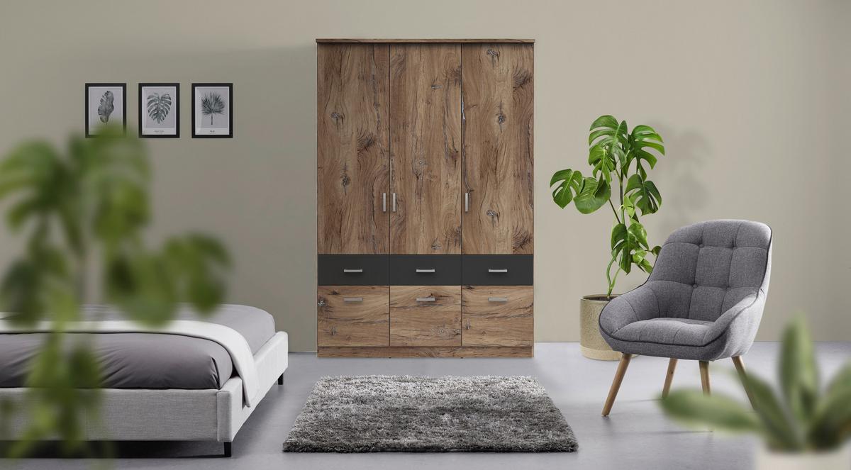 Drehtürenschrank 181 Cm Brando Eiche Dekor/graphitfarben - Eichefarben/Graphitfarben, KONVENTIONELL, Holzwerkstoff (181/199/58cm)