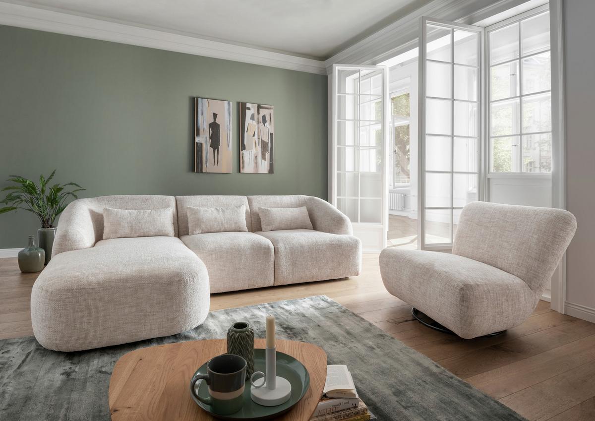 Ecksofa Caponi, Creme S: 160x256 Cm - Creme/Schwarz, MODERN, Textil (160/256cm) - Livetastic