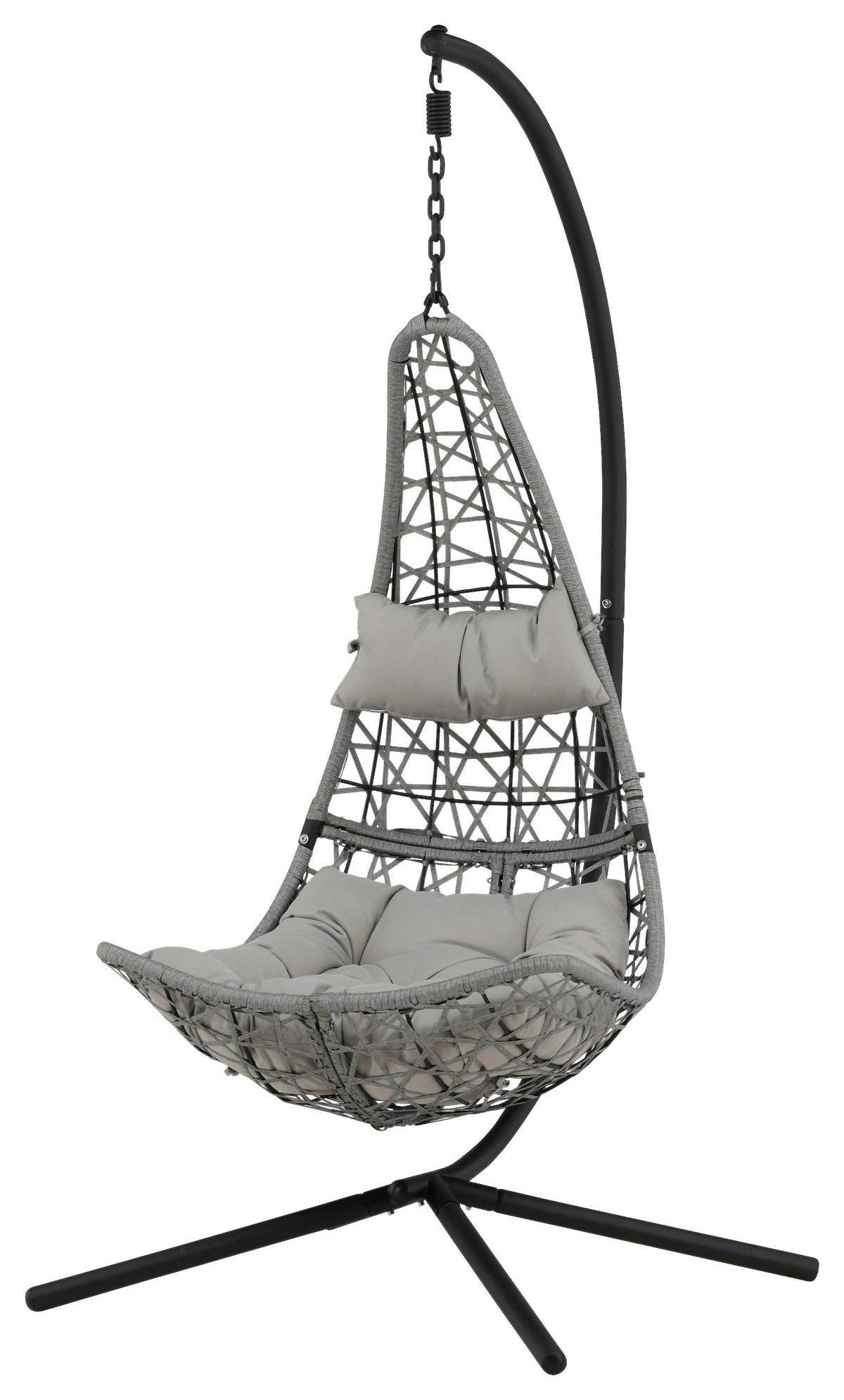 Hängesessel +gestell Edinburgh Mit Sitz- und Rückenkissen - Schwarz/Grau, KONVENTIONELL, Kunststoff (132/205/130cm) - Gardenson