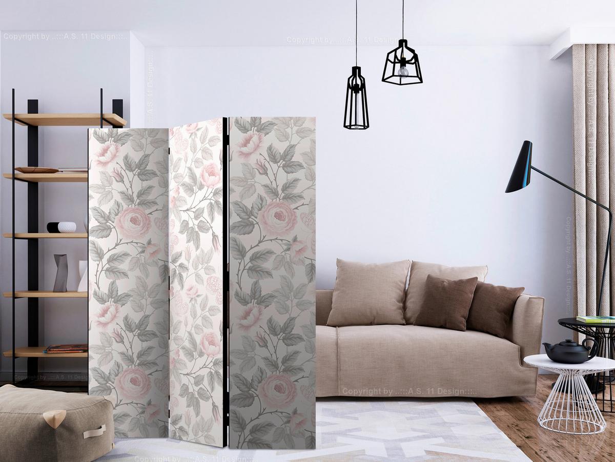 Paravent Pink Hellgrau B: 135 cm - Pink/Hellgrau, Basics, Holz/Textil (135/172/3cm) - artgeist