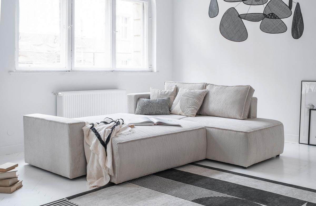 Sedačka OLIVER, pravá, béžová farba - čierna/béžová, Design, textil/plast (247/194cm) - MID.YOU