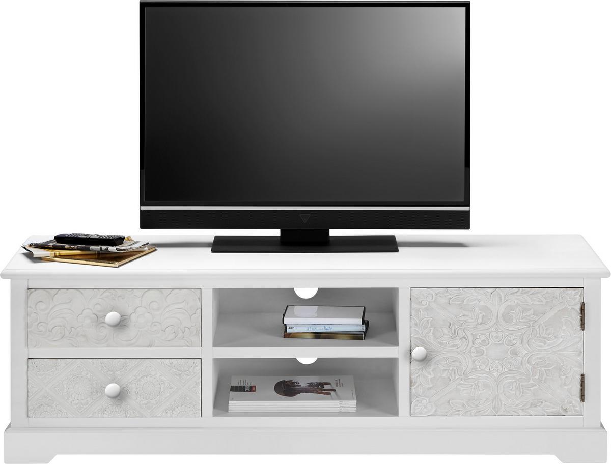 TV diel AVERY - biela/bronzová, Modern, kov/drevo (140/45/40cm) - Bessagi Home