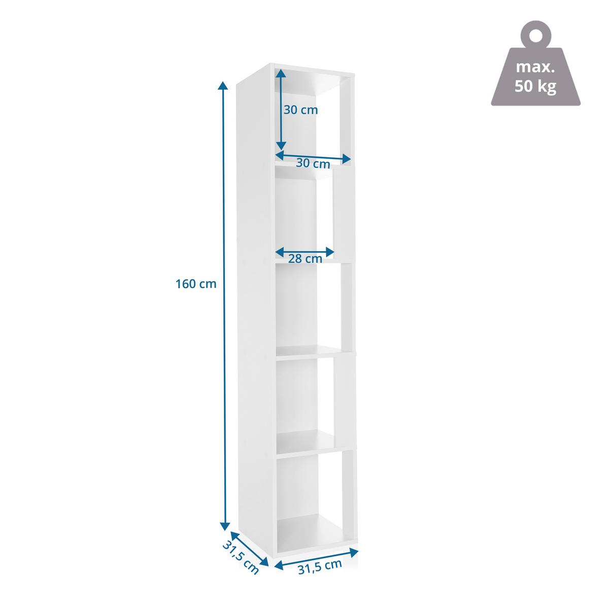 Regal Kalag S Weiß B: 31,5 Cm - Weiß, MODERN, Holzwerkstoff (31,5/160/31,5cm) - MID.YOU