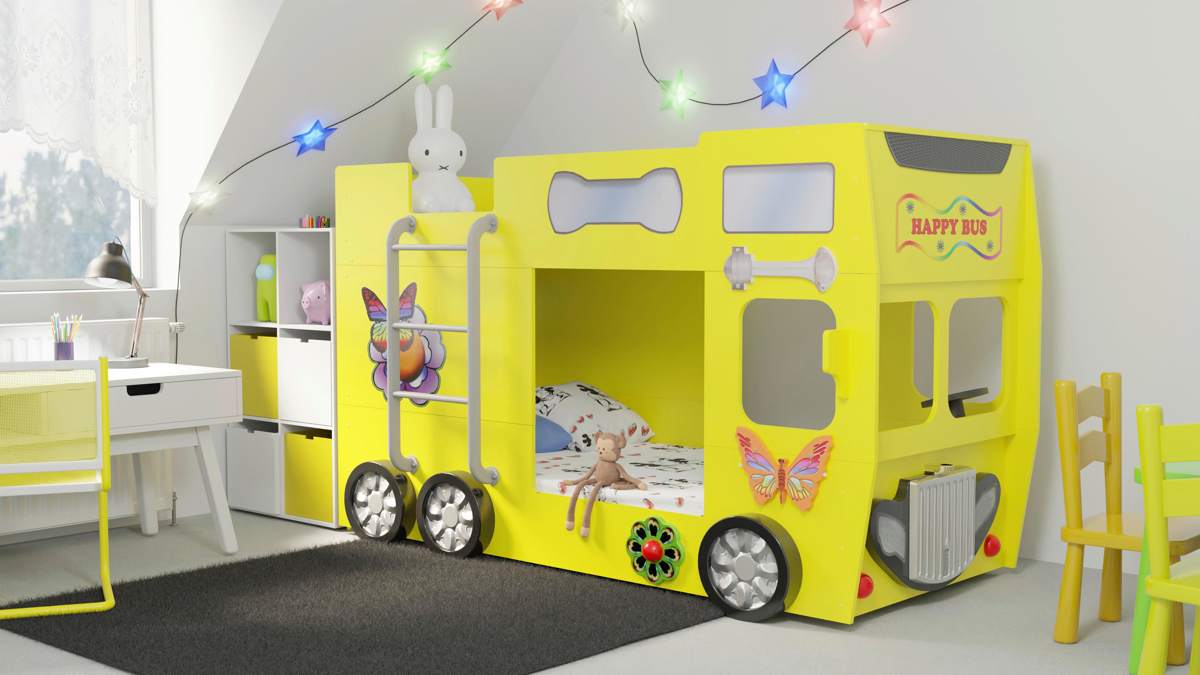 Autobett Happybus Doppeldecker Gelb - Gelb/Weiß, LIFESTYLE, Holz/Holzwerkstoff (90/190cm) - Livetastic
