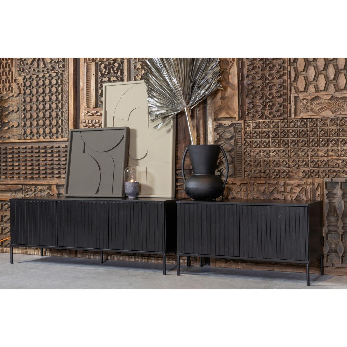 LOWBOARD Gravure Schwarz B: 100cm - Schwarz, Design, Holz (100/56/44cm) - Livetastic
