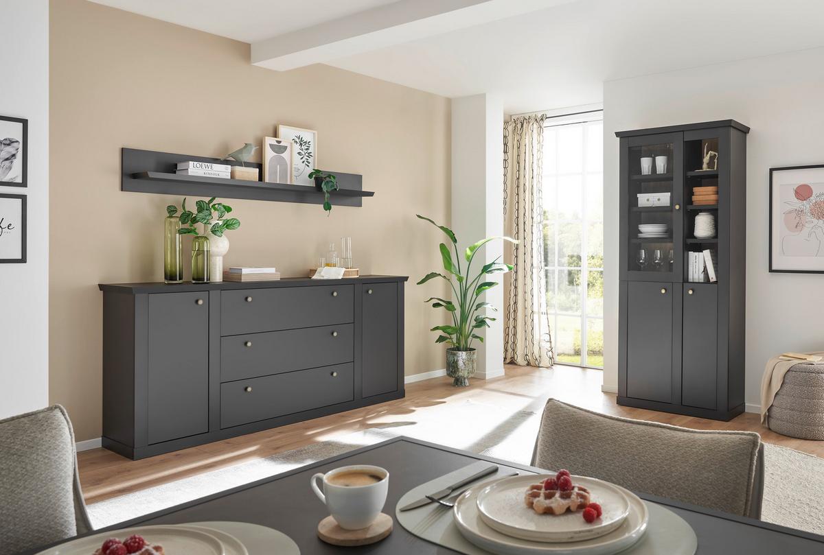 Vitrine Lincoln Schwarz/Eichefarben B: 86cm - Eichefarben/Schwarz, Design, Holzwerkstoff (86/200/39cm) - MID.YOU