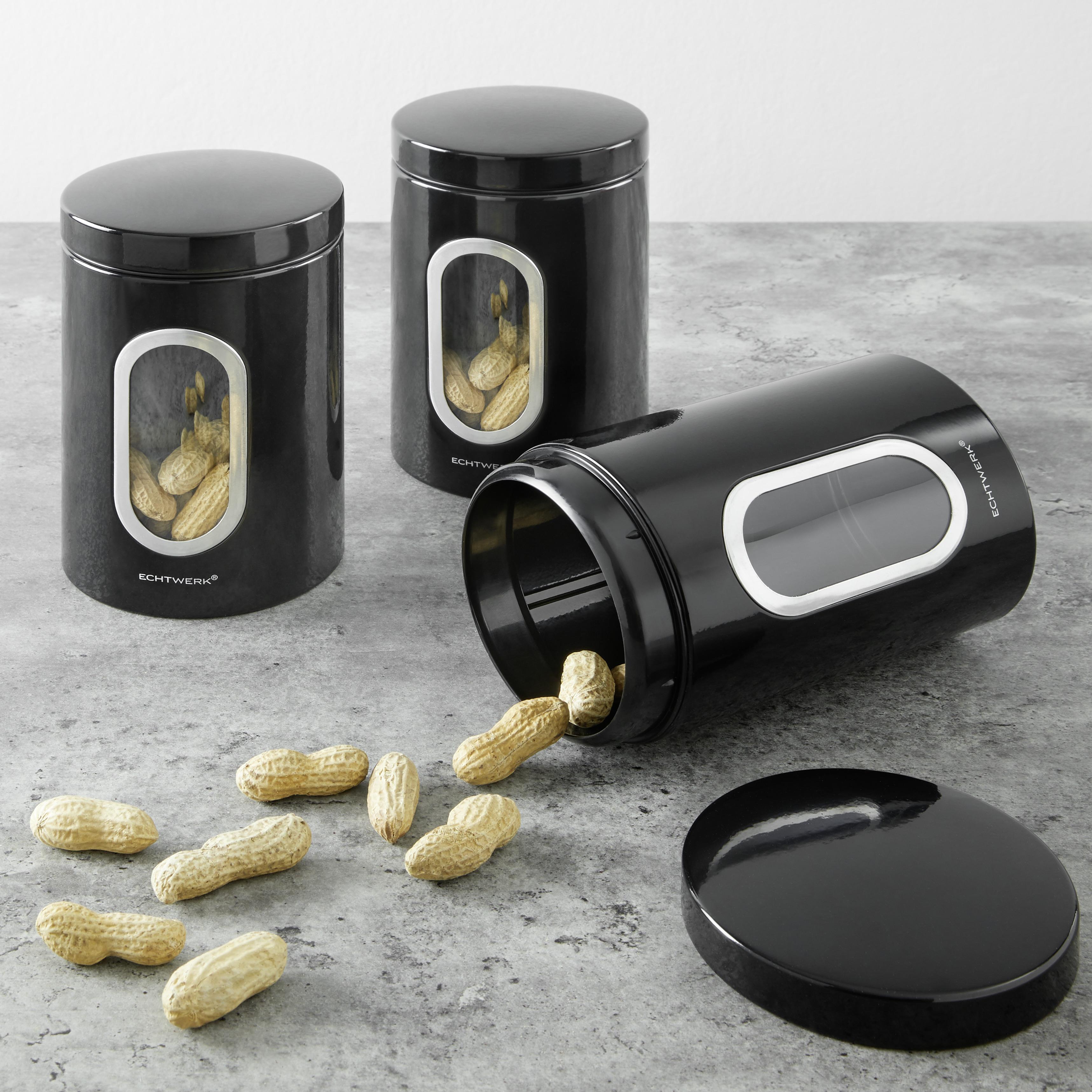 Vorratsdosen 3er-Set Auslaufsicher - Schwarz, Trend, Metall (17,5cm) - Echtwerk