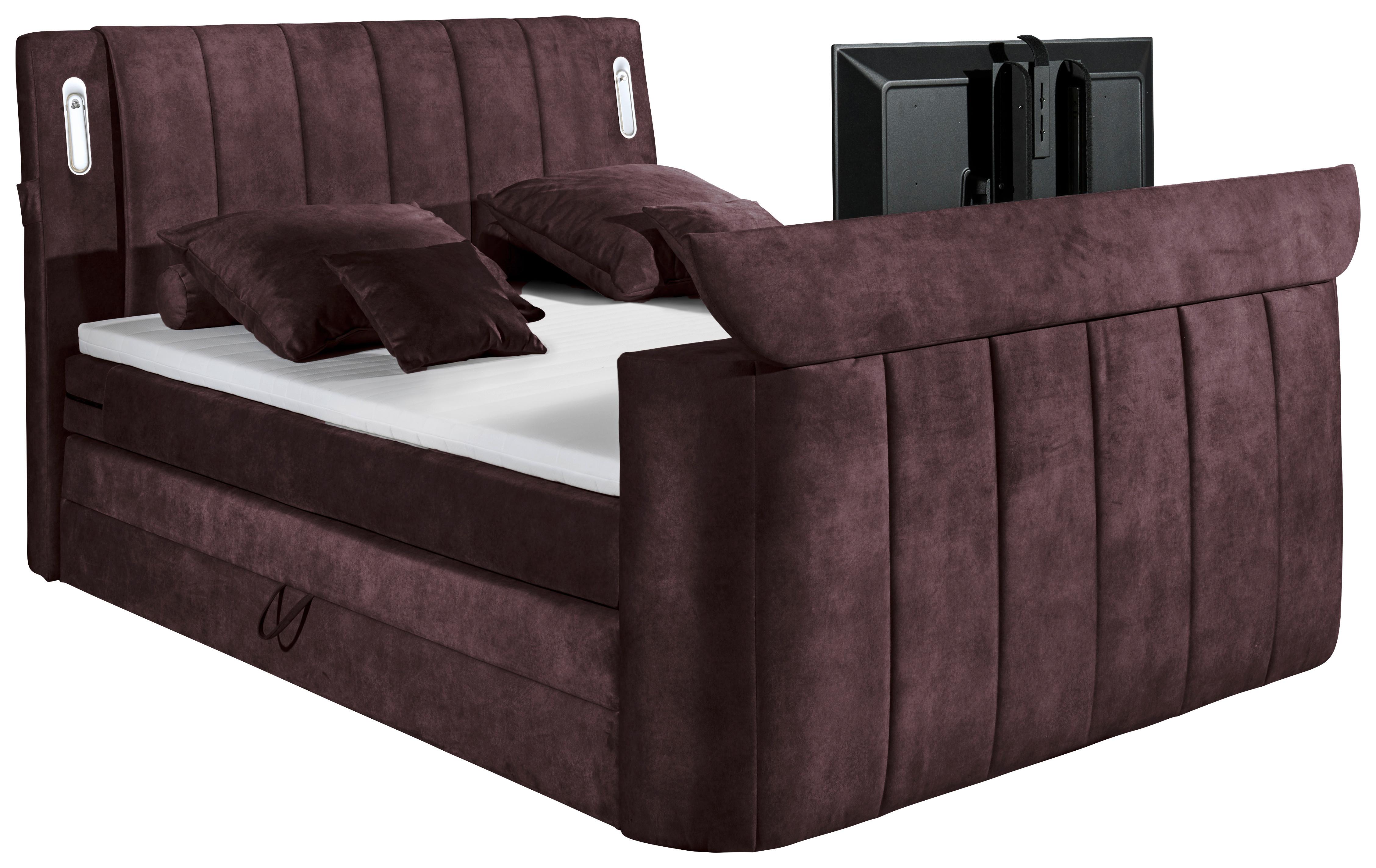 Boxspringbett Mit Topper 180x200 Cm Dallas - Aubergine, MODERN, Holzwerkstoff/Textil (180/200cm) - MID.YOU