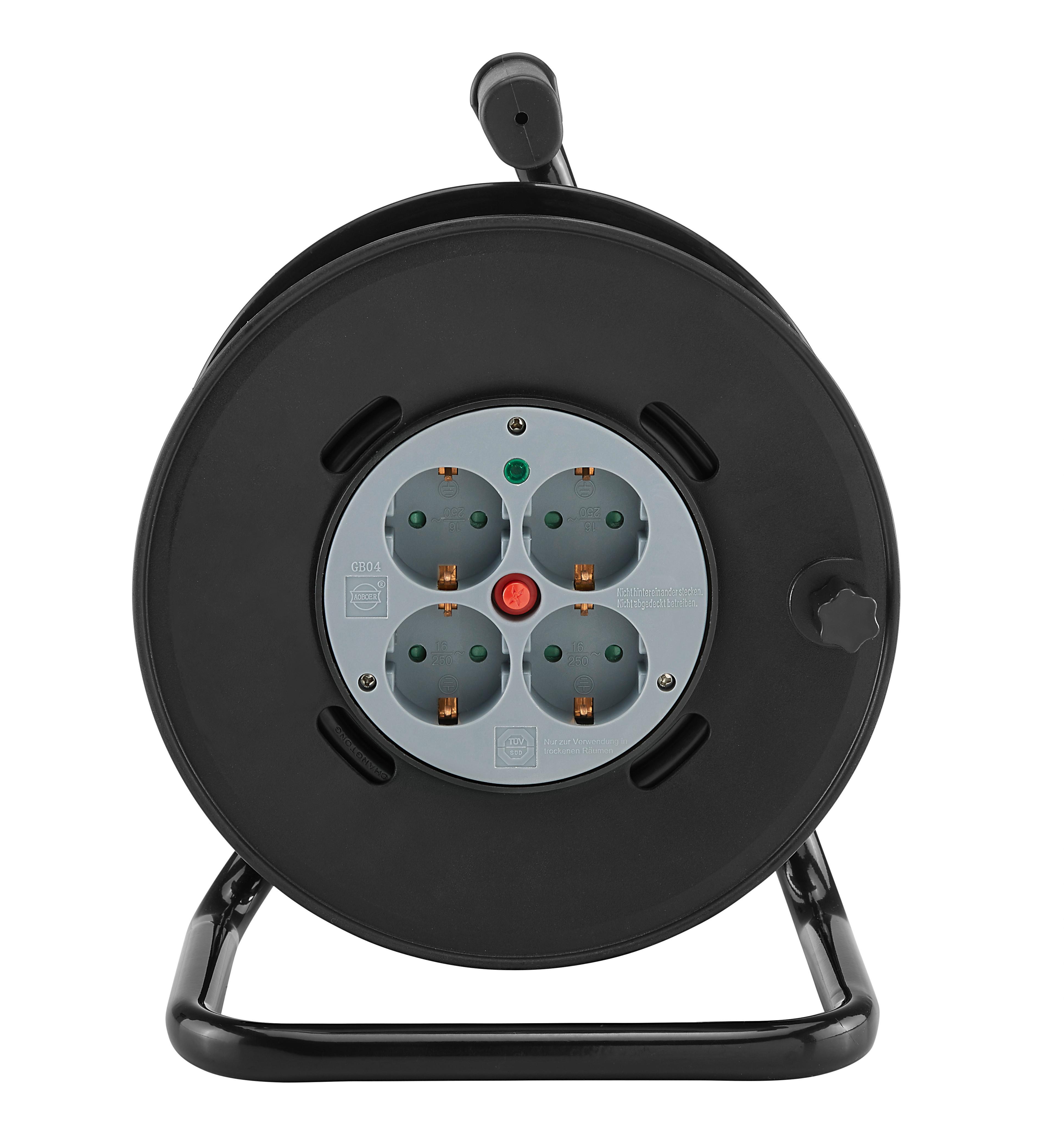 Kabeltrommel Albin 4 Steckdosen, 20 M Kabel - Schwarz/Grau, KONVENTIONELL, Kunststoff (23,5/18,8/32cm) - Homezone