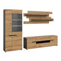 Wohnwand Canu Eiche Artisan Dekor B: 280cm - Schwarz/Eiche Artisan, Design, Holzwerkstoff (280/190/44cm) - Livetastic