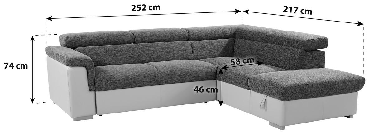 WOHNLANDSCHAFT Milla - Dunkelgrau/Silberfarben, MODERN, Holz/Textil (252/217cm)
