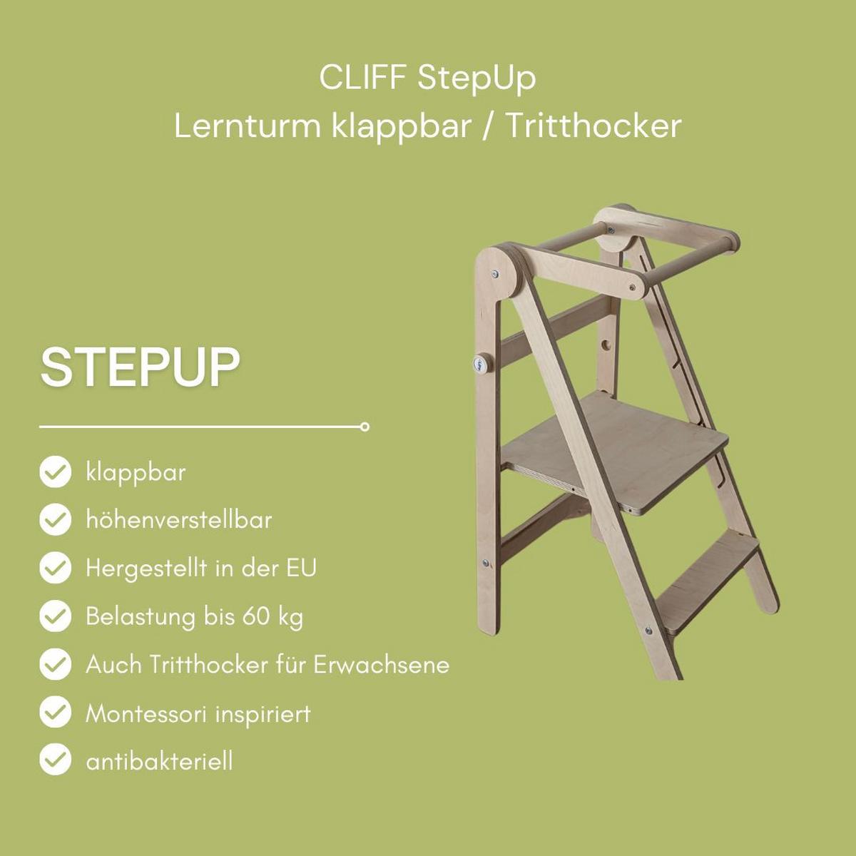Lernturm klappbar/Tritthocker natur - Birkefarben, Basics, Holz (44/55/85cm)