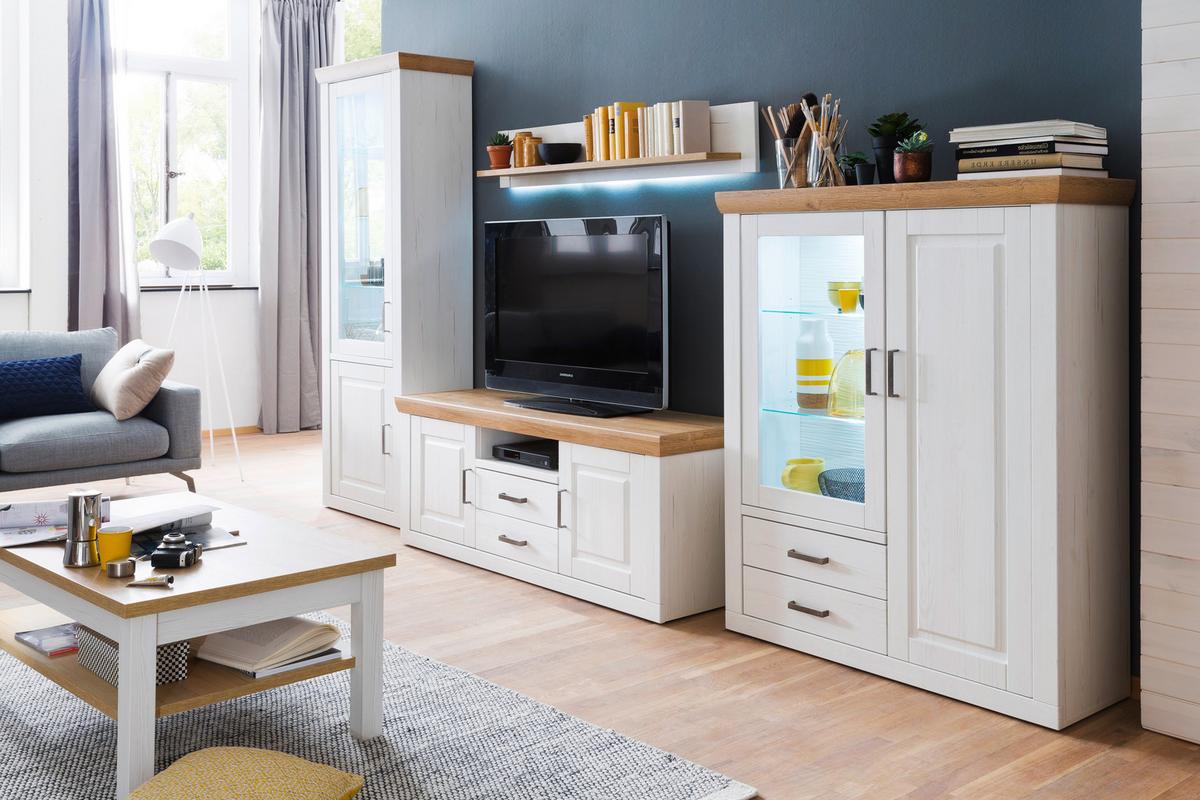 Wohnkombination 4-Tlg. Brixen Eiche/Pinie Dekor - Pinienfarben, Design, Glas/Holzwerkstoff (369/210/52cm) - Livetastic