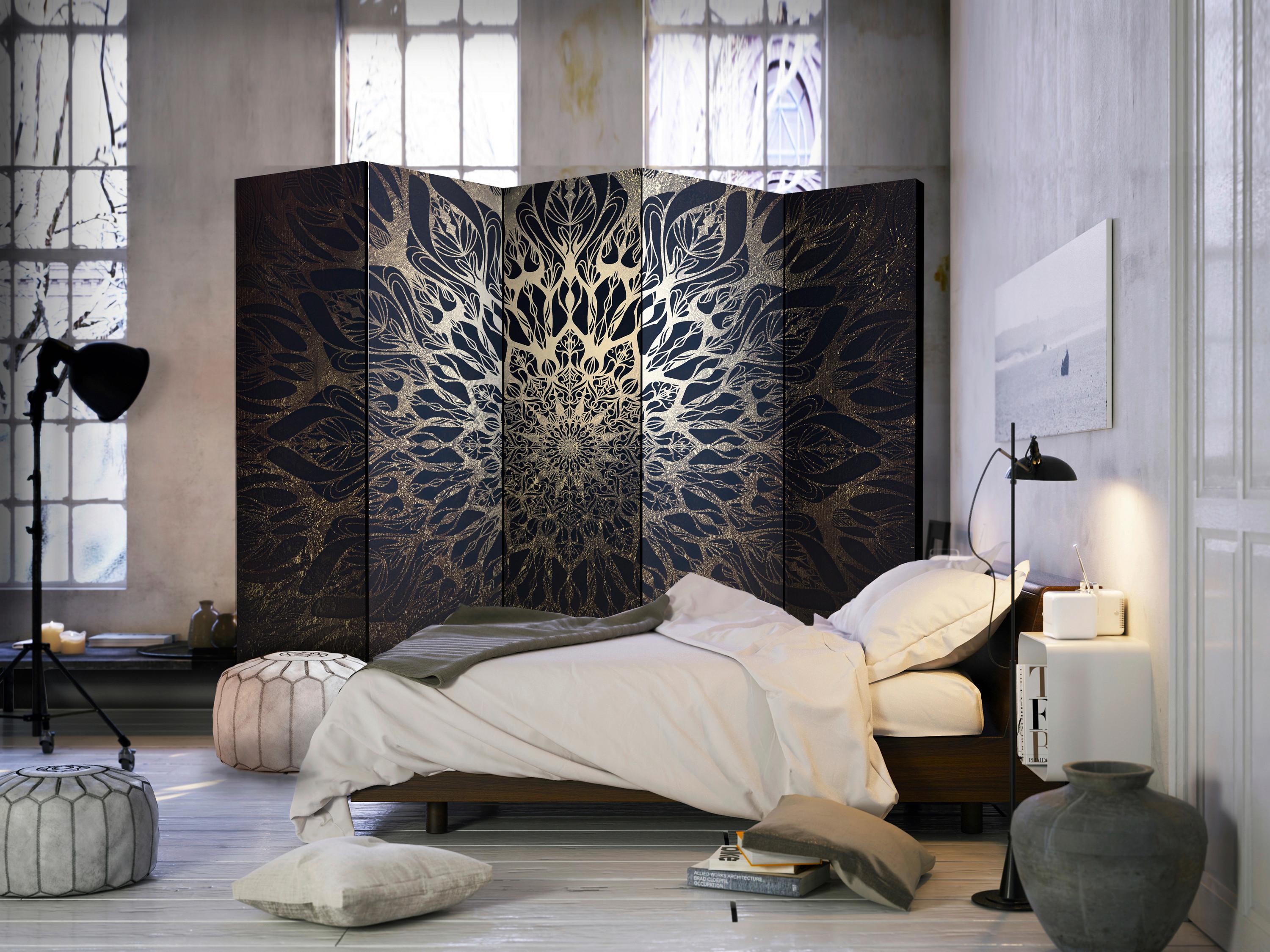 Paravent Braun Dunkelblau B: 225 cm - Braun/Dunkelblau, Basics, Holz/Textil (225/172/3cm) - artgeist