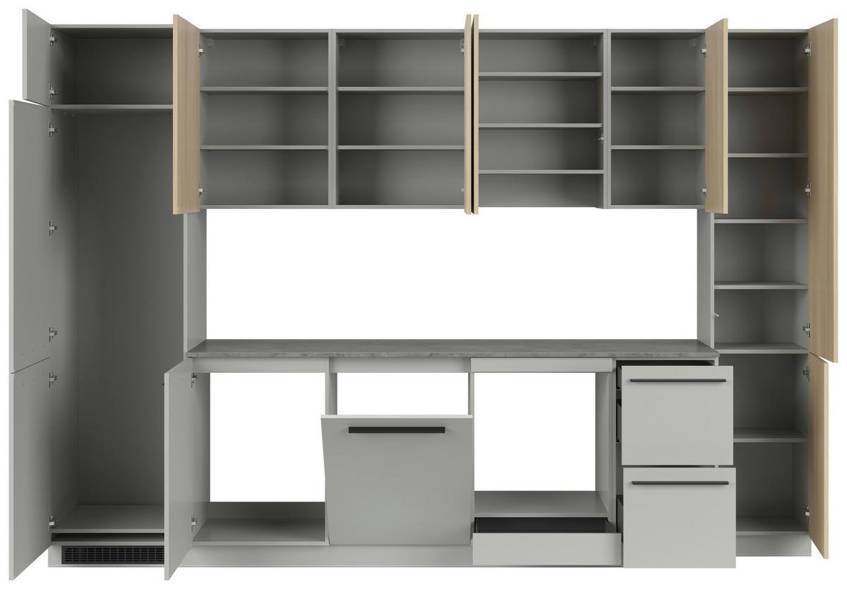 Kuchynská linka MILINO MEDIUM vrát.obkladu a LED regálu - čierna/sivá, Basics, kompozitné drevo/plast (345cm) - Visiona