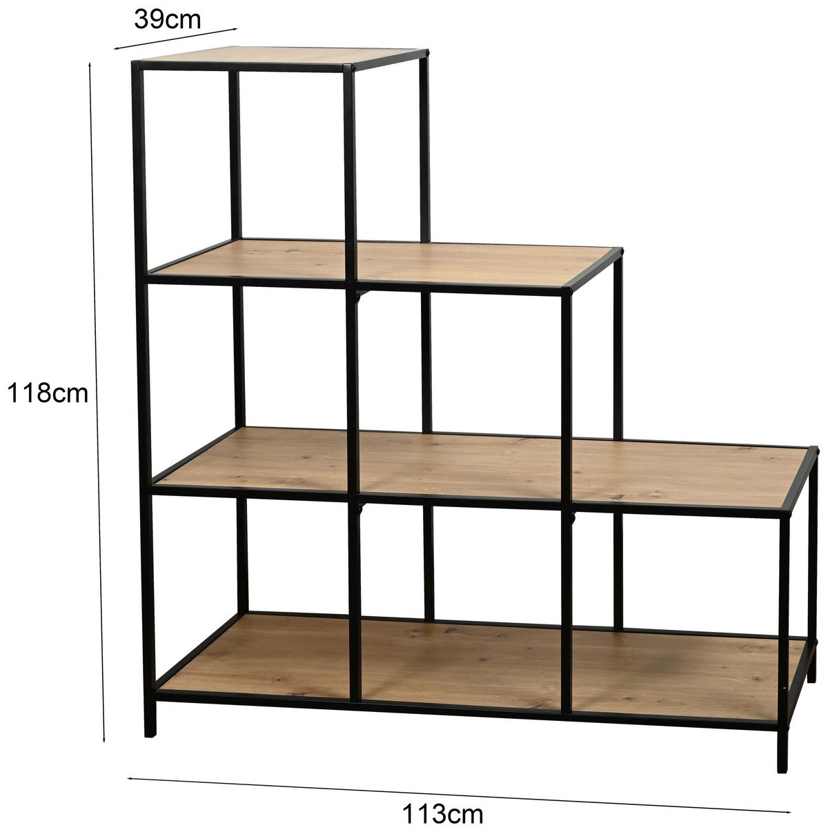 Regal Prag Artisan B: 113 cm - Schwarz/Naturfarben, Trend, Holzwerkstoff/Metall (113/118/39cm)
