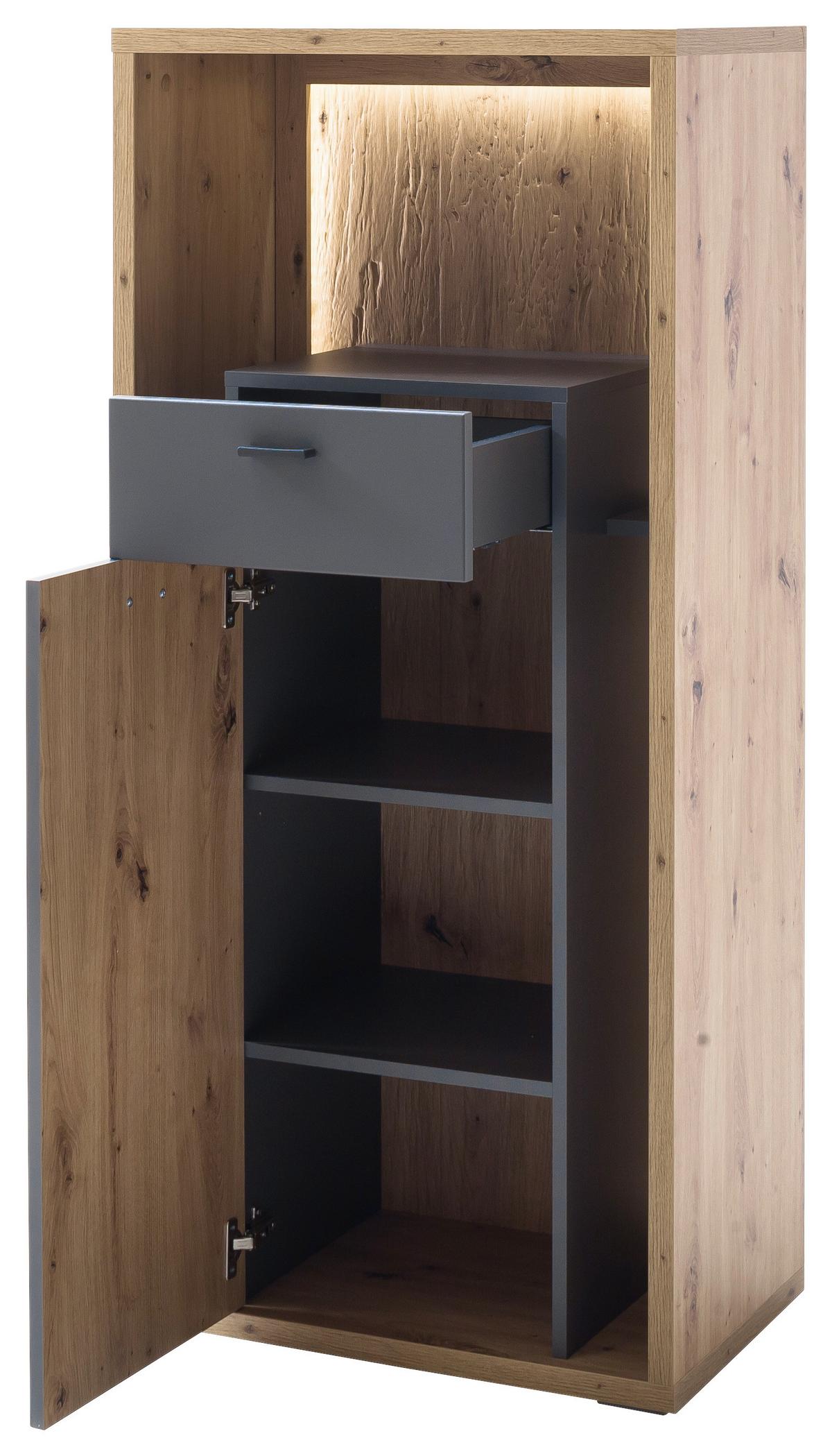 Highboard B: 66 Cm Lizzano Grau/eichefarben - Eichefarben/Grau, Design, Holzwerkstoff (66/141/40cm) - MID.YOU