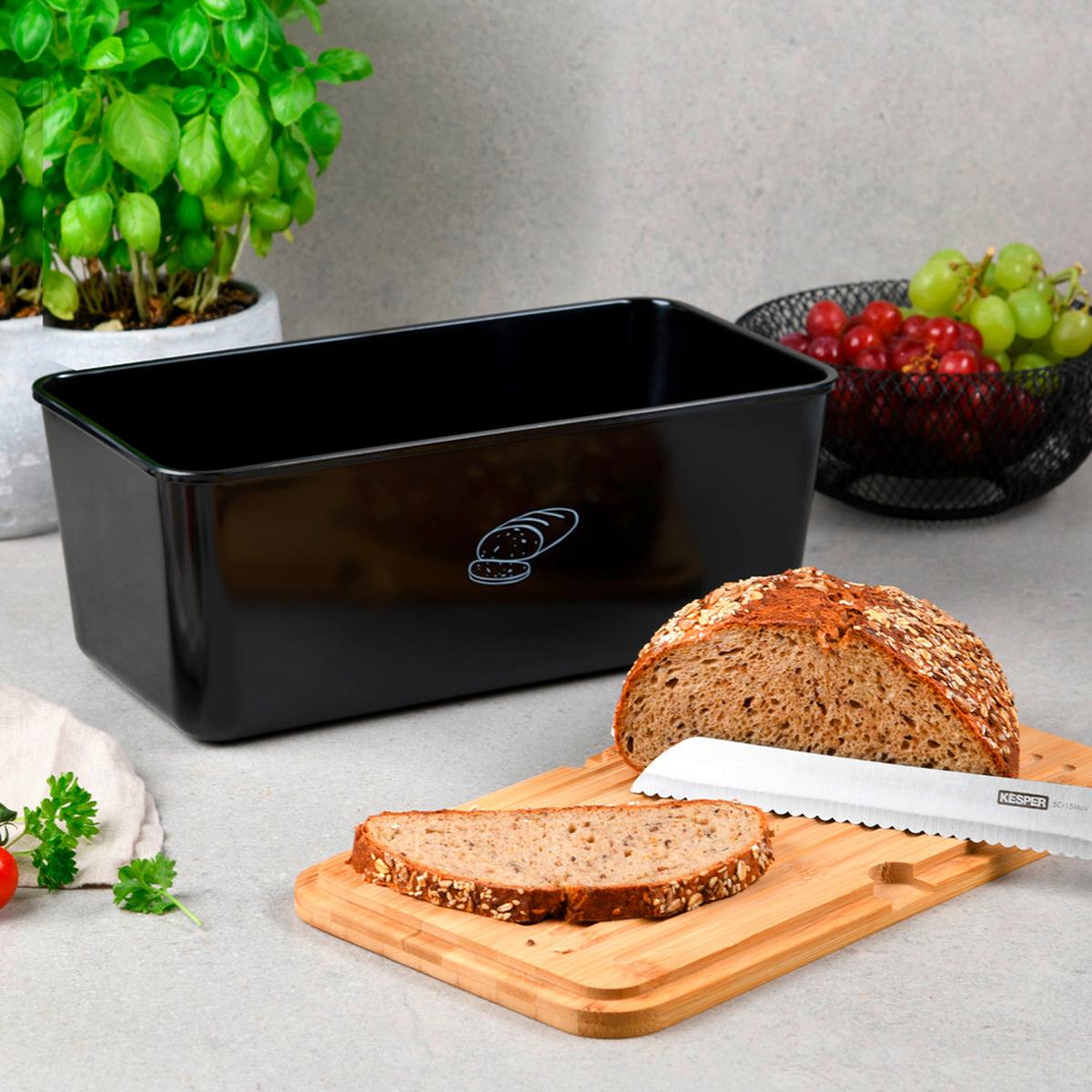 Brotbox Schwarz L: 34 cm - Schwarz/Naturfarben, Basics, Holz/Kunststoff (34/18/13.5cm) - Kesper