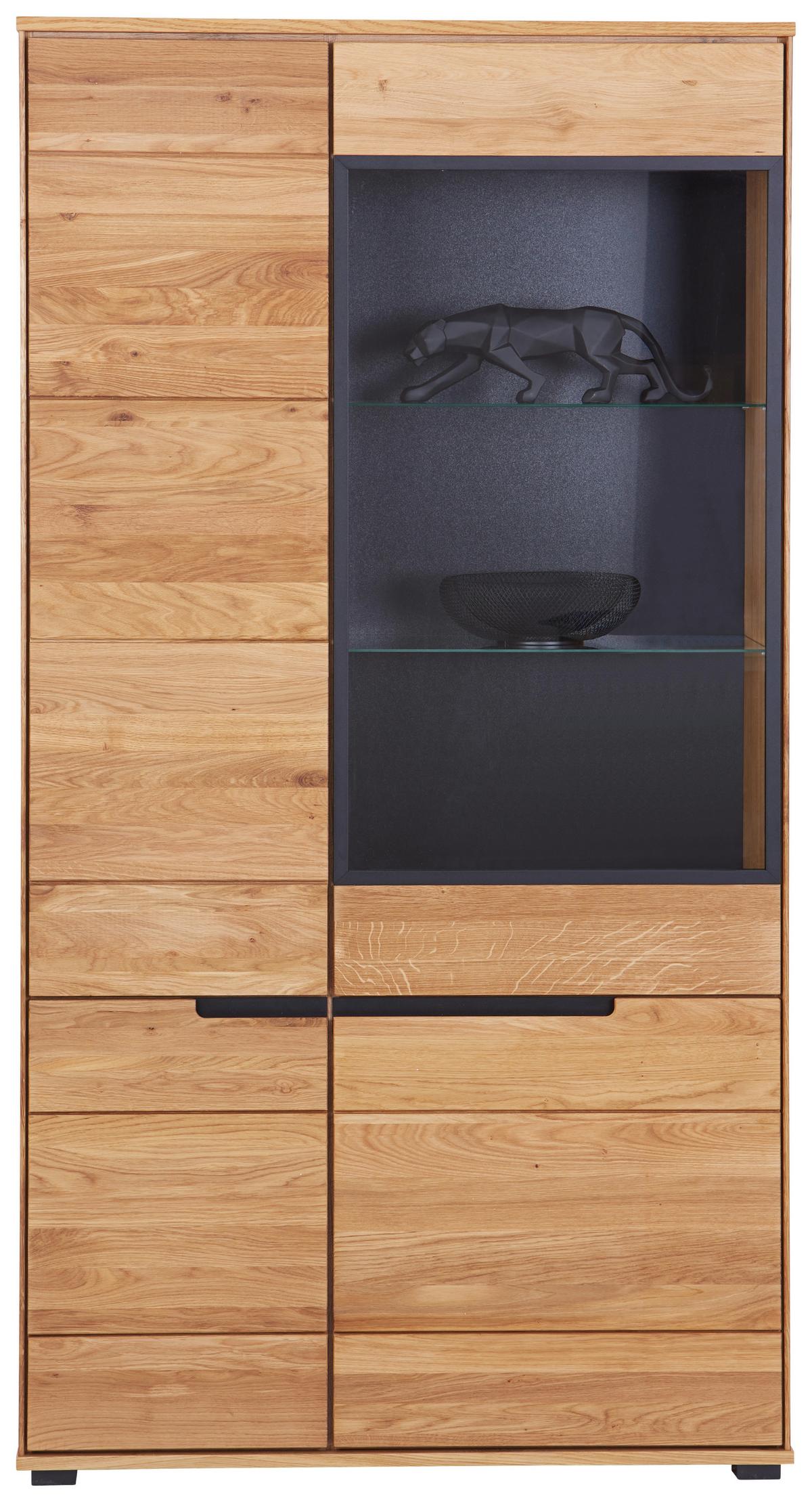 Vitrine Lola Giga S 3993 - Wildeiche/Schwarz, KONVENTIONELL, Glas/Naturmaterialien (102,5/196,5/40,5cm)