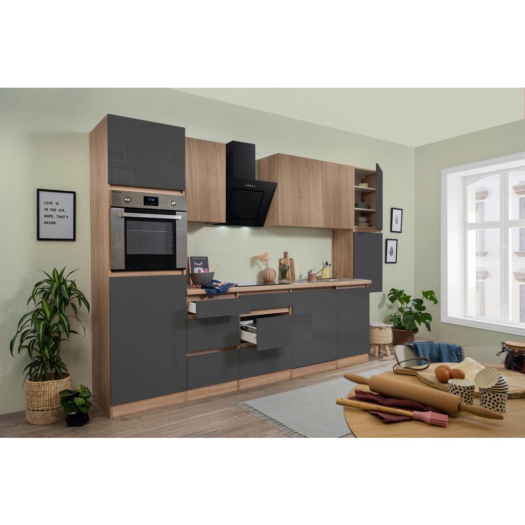 Küchenzeile Premium M. Geräten 330 Cm Grau/eiche Dekor