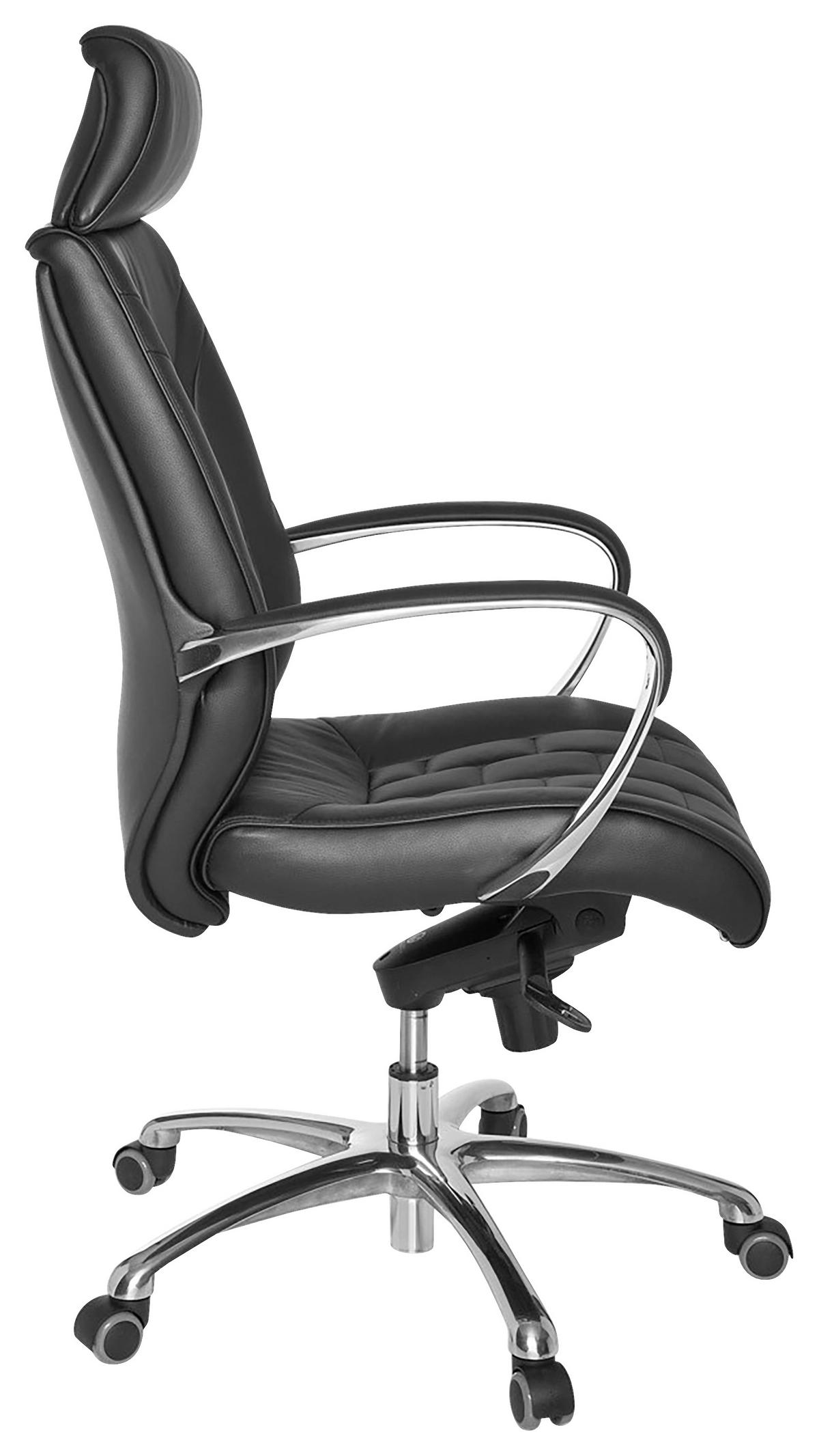Kancelářské křeslo Turin z pravé kůže - černá/barvy hliníku, Moderní, kov/plast (66/128/62cm) - MID.YOU