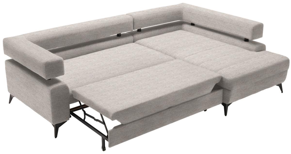 Rohová sedačka ROSALIE, pravá s úložným prostorem a lůžkem - černá/béžová, Konvenční, kov/textil (265/184cm)