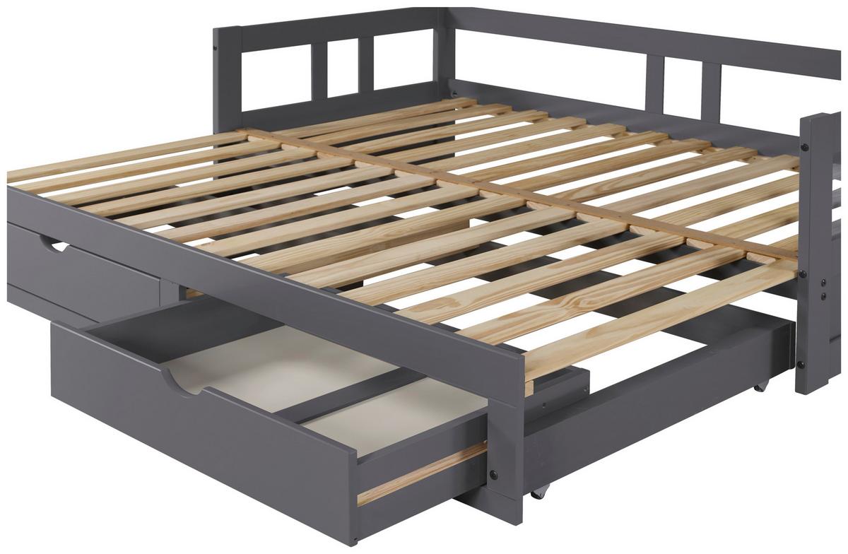 Ausziehbett Lattenrost / Stauraum 90x200 Cm Livio - Anthrazit/Naturfarben, ROMANTIK / LANDHAUS, Holz/Holzwerkstoff (90/200cm) - MID.YOU