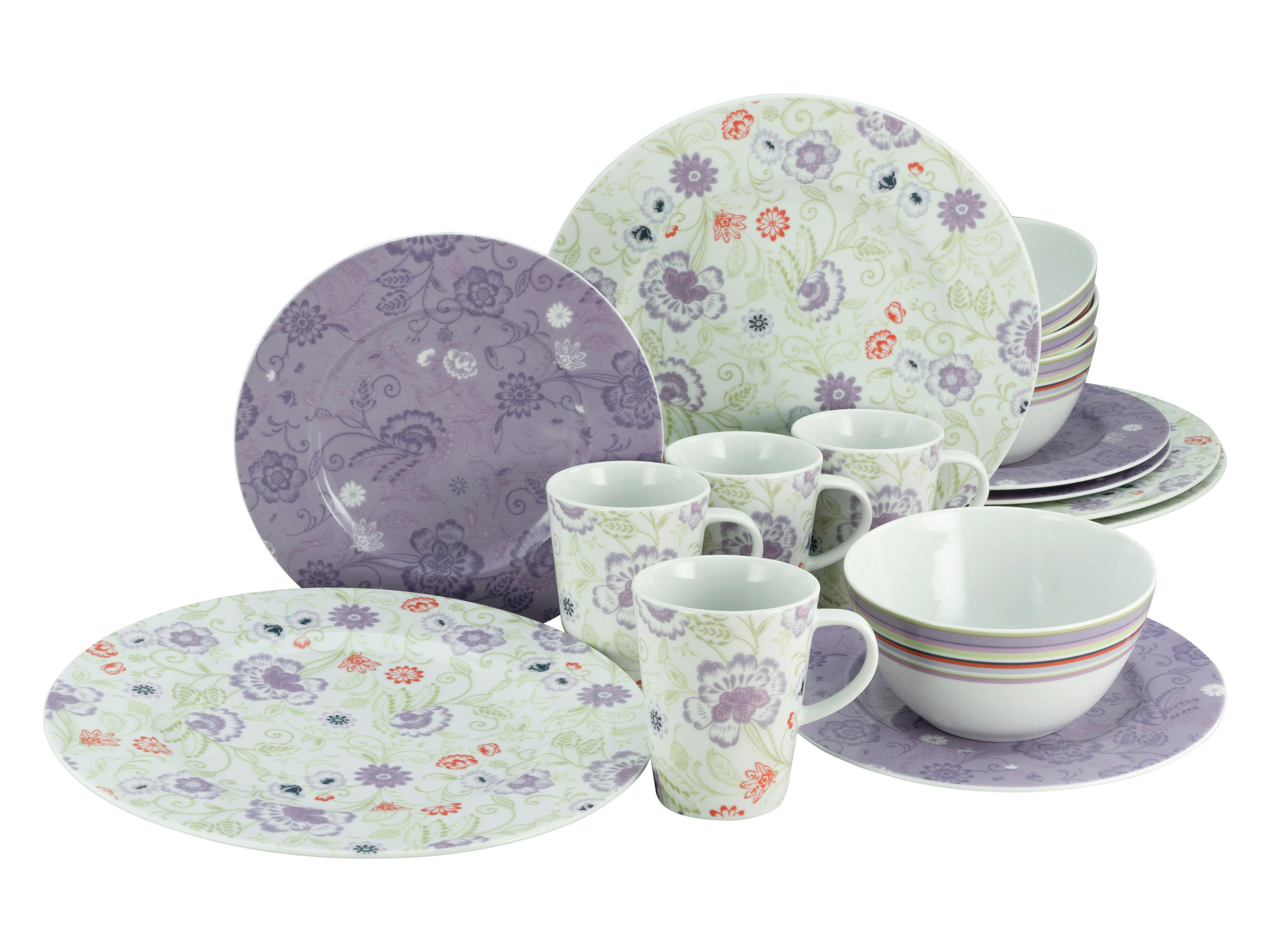 Kombiservice Porzellan 4 Personen Geschirr Set - Rot/Flieder, Keramik (31/30/21cm) - Creatable