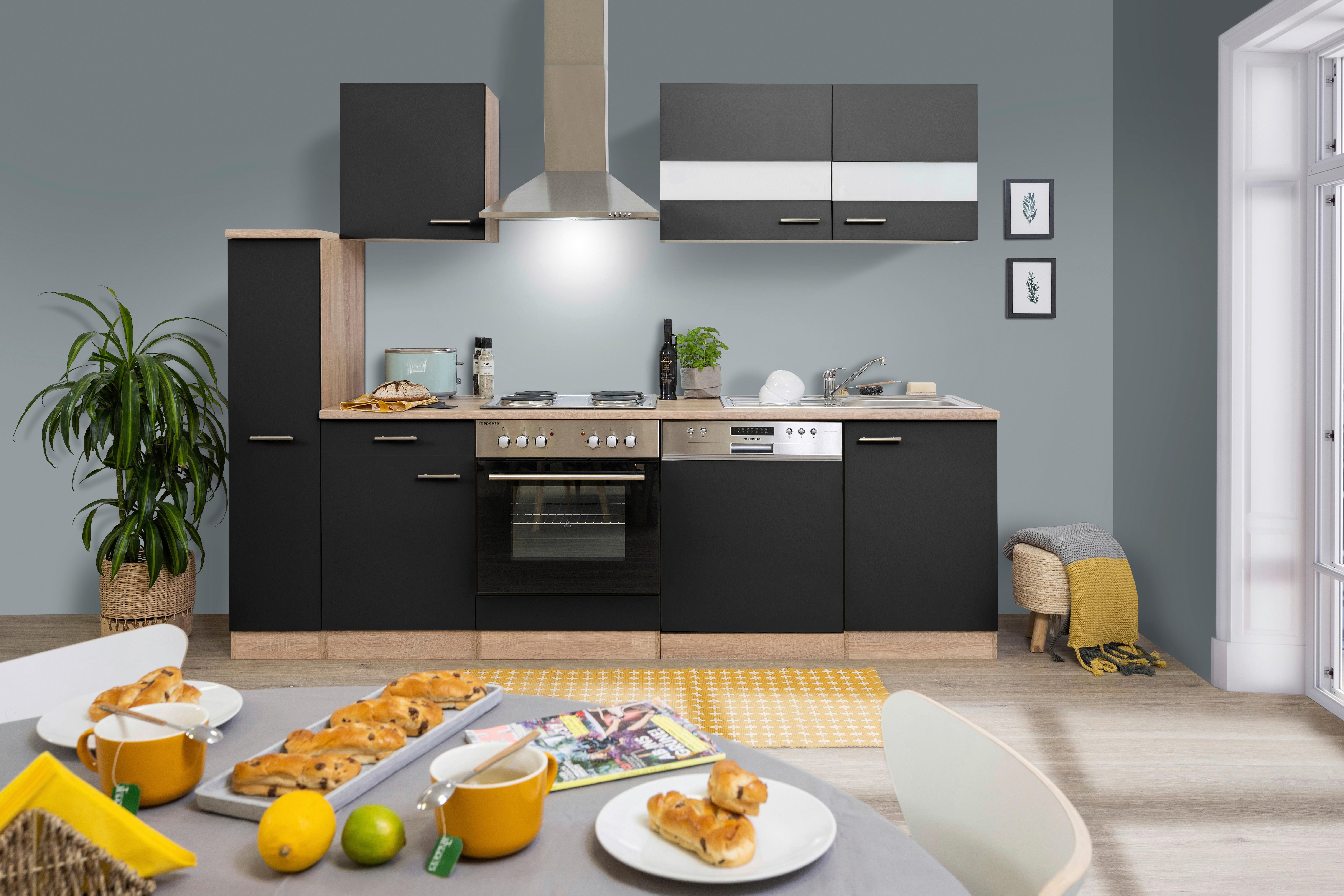 Küchenblock Merle Küchenblock 250 Cm - Eichefarben/Schwarz, Basics, Holzwerkstoff (250cm) - Respekta