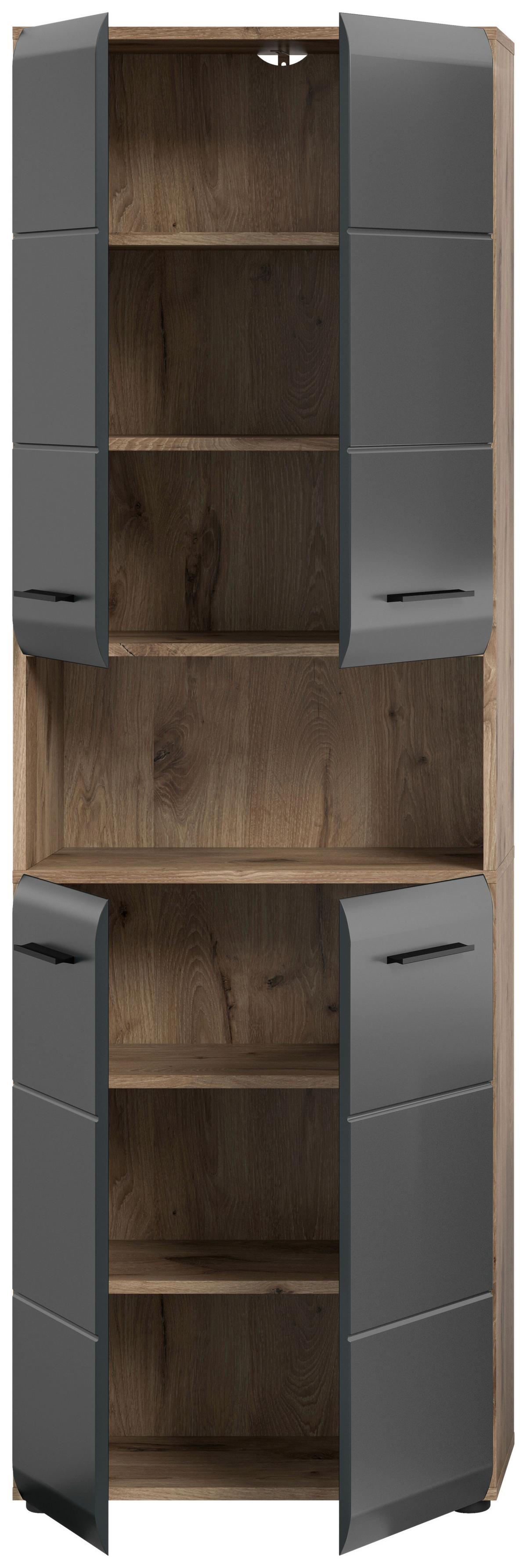 Hochschrank Ice Schwarz/Eiche Dekor B: 60cm - Eiche dunkel/Schwarz, Basics, Holzwerkstoff (60/185/30cm) - MID.YOU