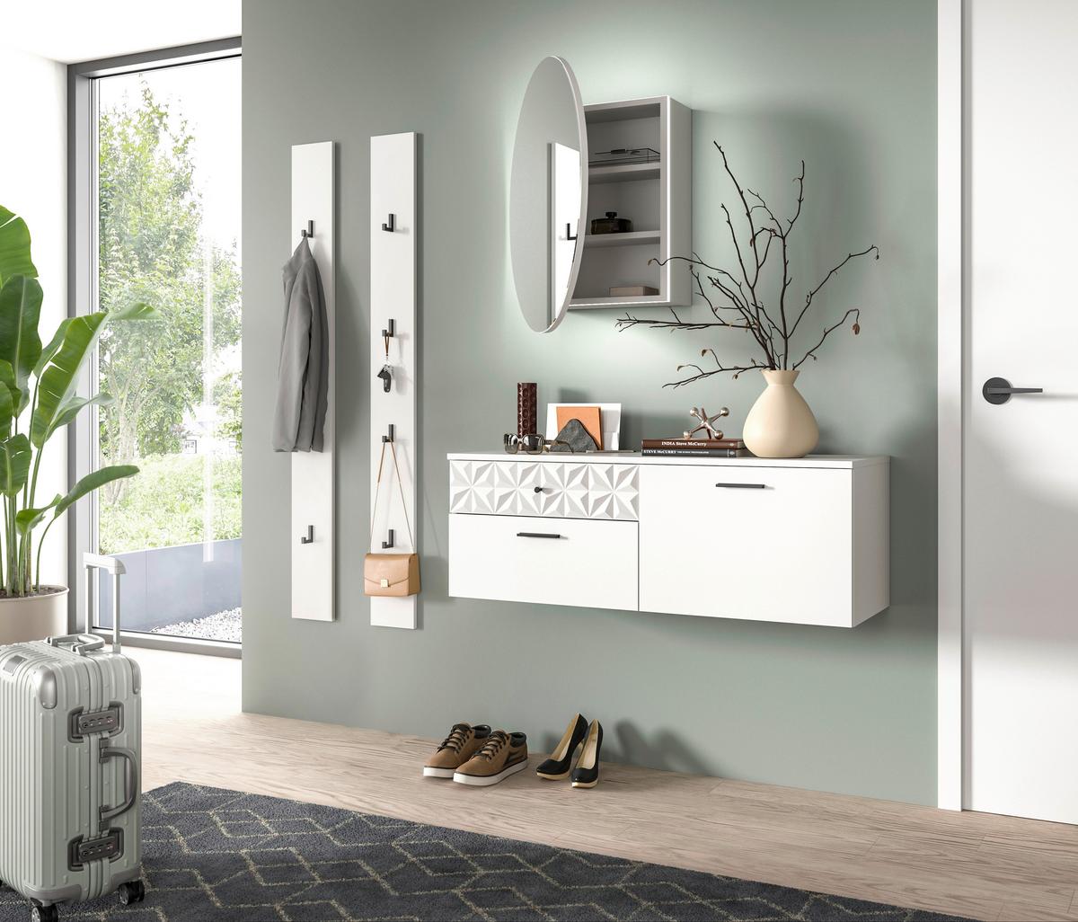 Garderobe Prisma Weiß B: 110 Cm - Weiß, Design, Holzwerkstoff (110/192/34cm) - MID.YOU