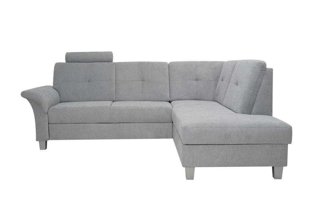 Rohová sedačka PORTLAND, pravá, strieborná - svetlosivá/strieborná, Konventionell, drevo/textil (245/196cm)