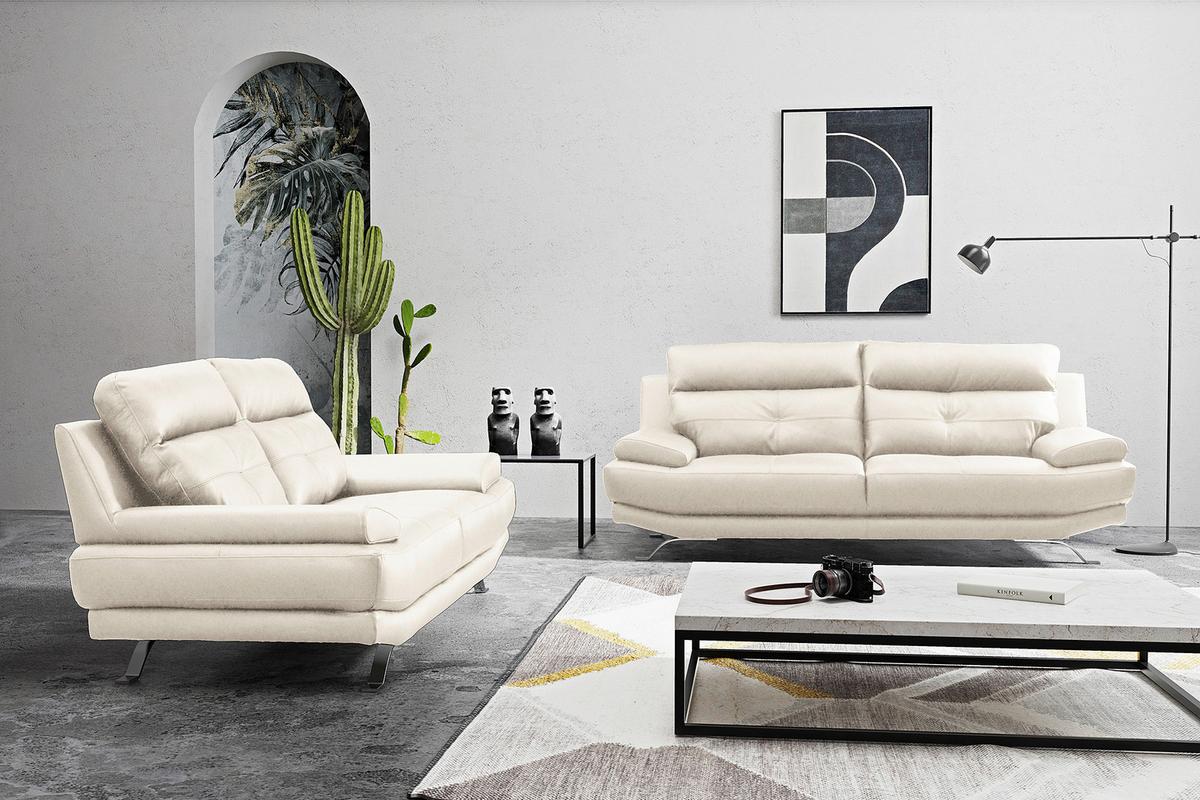 3-Sitzer-Sofa Echtleder Weiß B: 225 cm - Chromfarben/Weiß, Design, Leder (225/92/99cm) - Livetastic