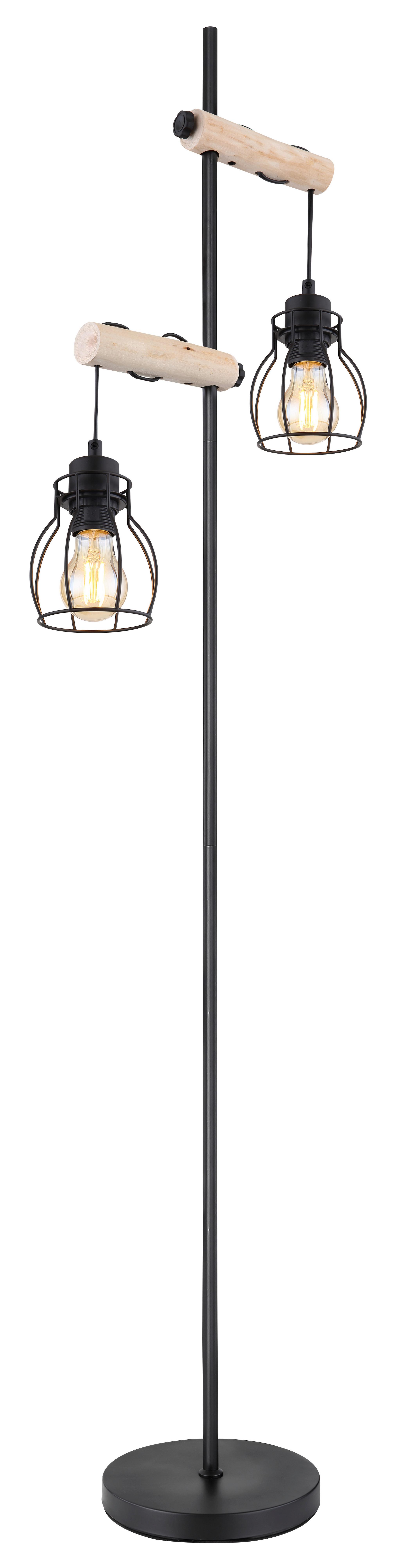 Stehlampe Holz Vision Schwarz 2 Leuchten, höhenverstellbar - Schwarz/Naturfarben, Basics, Holz/Metall (38,5/23/150cm) - Globo