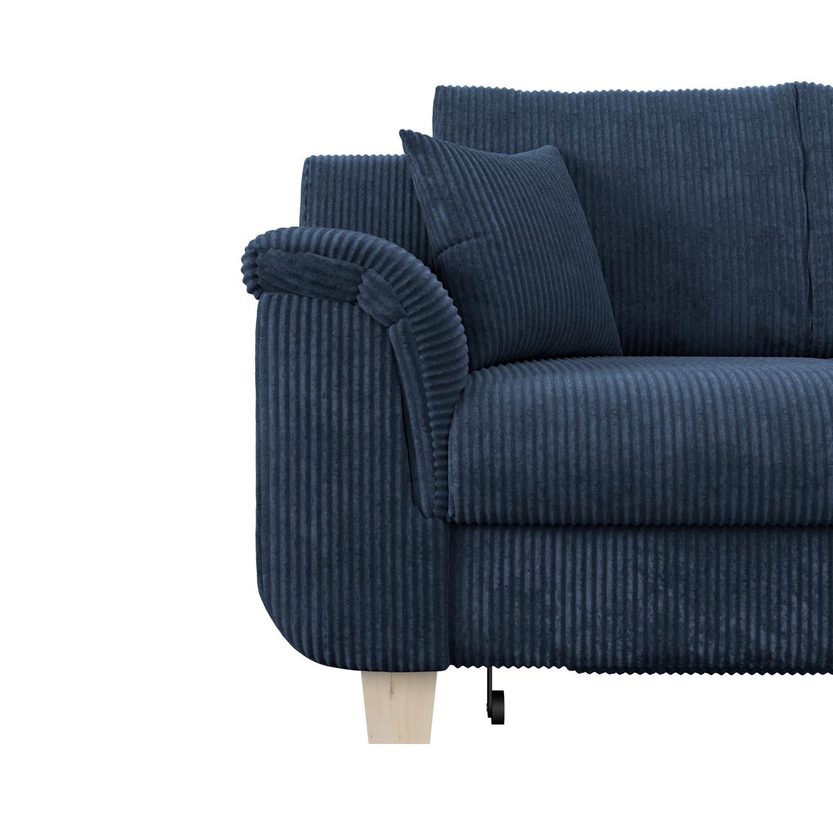 Rohová sedačka ALEX, tmavě modrý manšestr - přírodní barvy/tmavě modrá, Moderní, textil/plast (246/88cm)