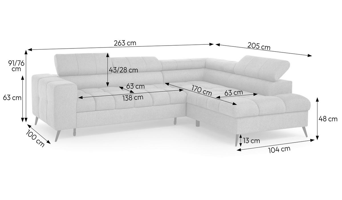 Sarokkanapé Vienna L Ecke - világosszürke/fekete, Trend, műanyag/textil (203/263cm)