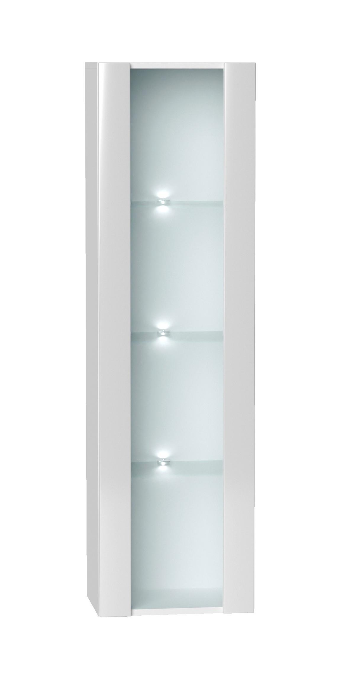 Hängevitrine Wandvitirine Vivien 09 Led - Weiß Hochglanz/Weiß, Design, Glas/Holzwerkstoff (40/140/30cm) - Livetastic