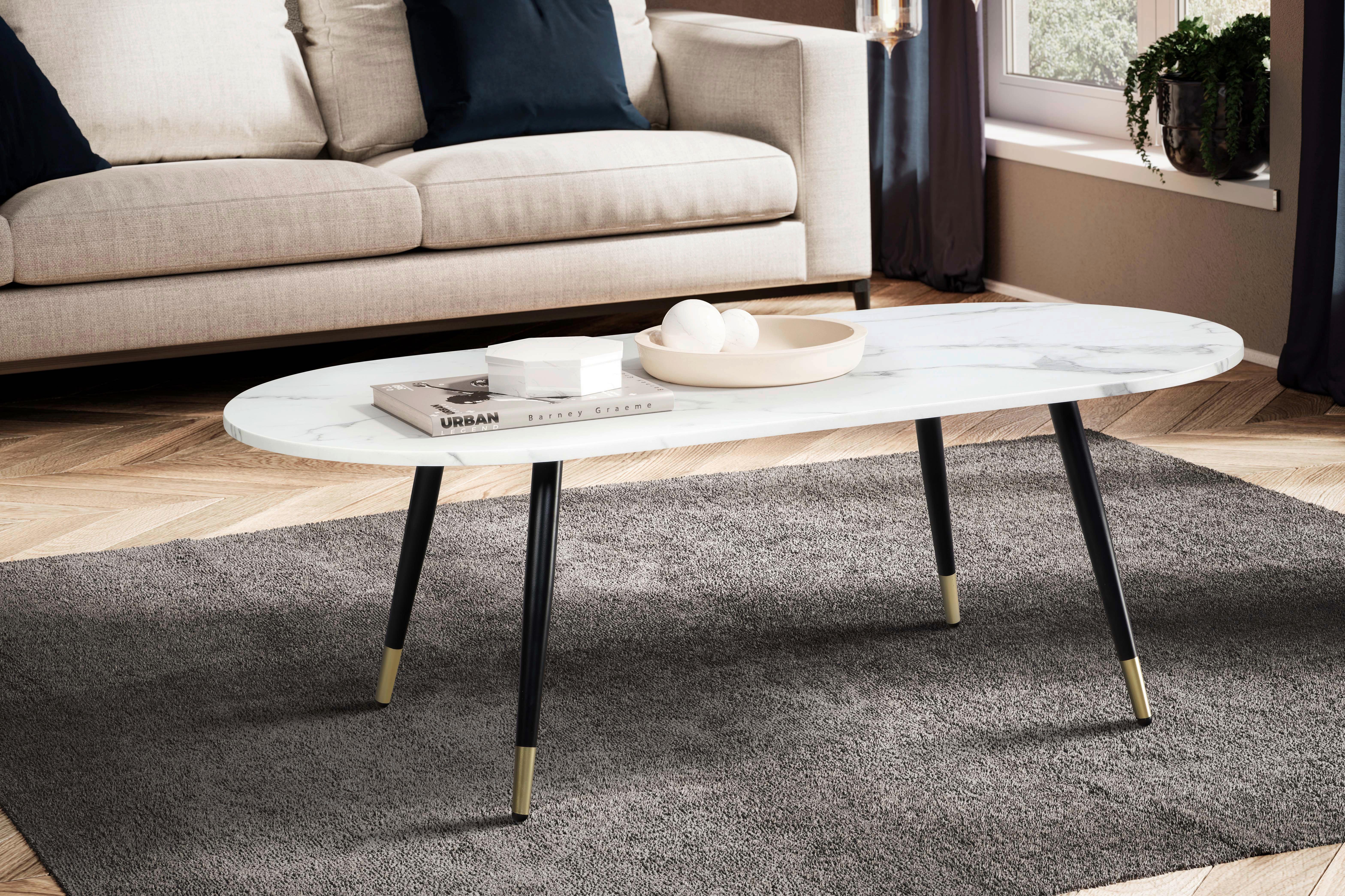 Couchtisch Weiß L: 120 cm - Goldfarben/Schwarz, Design, Holzwerkstoff/Metall (120/60/41,5cm) - MID.YOU