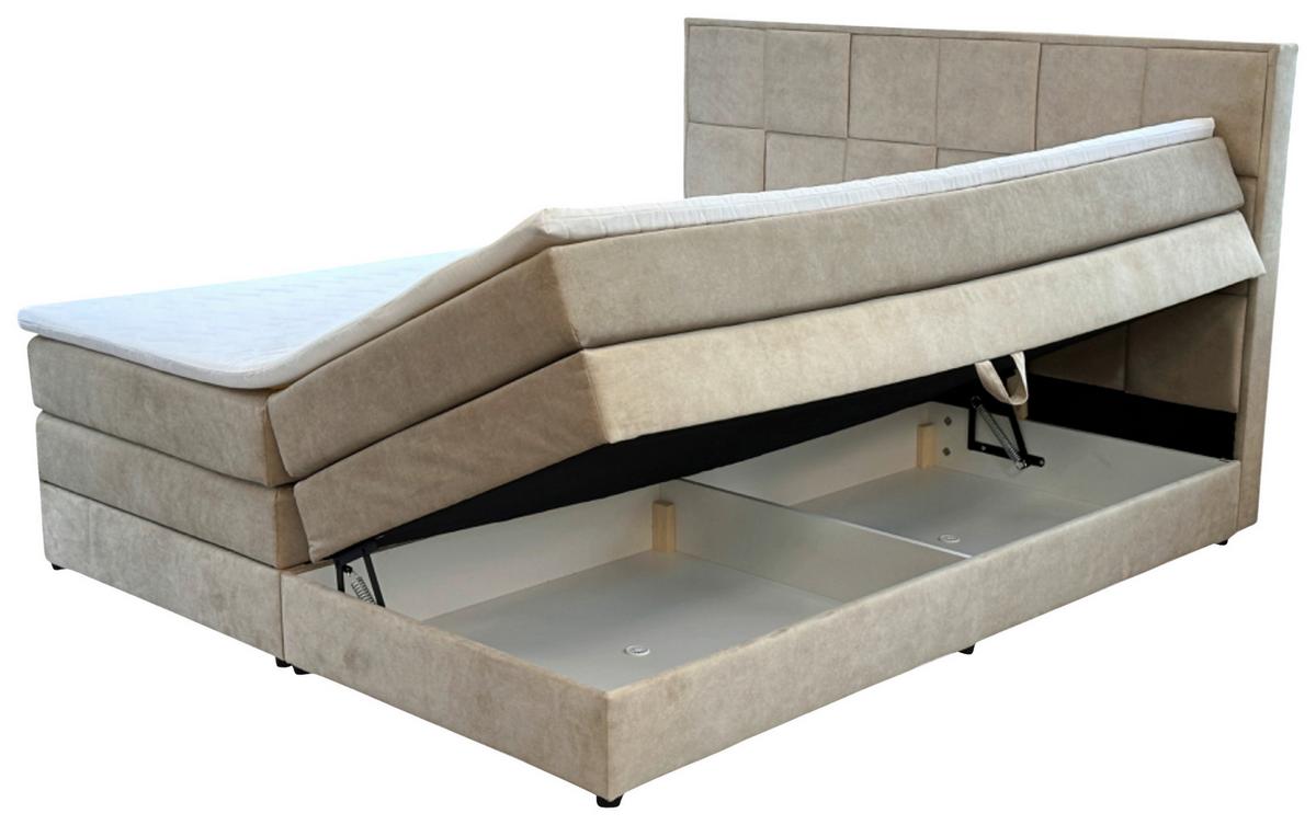 Boxspringbett mit Topper & Bettkasten 180x200 Carla - Beige/Schwarz, Basics, Textil (180/200cm) - MID.YOU