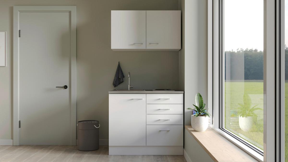 Miniküche Lucca Mit Spüle 100 Cm Weiß/graubraun - Graubraun/Weiß, MODERN, Holzwerkstoff (100cm) - FlexWell