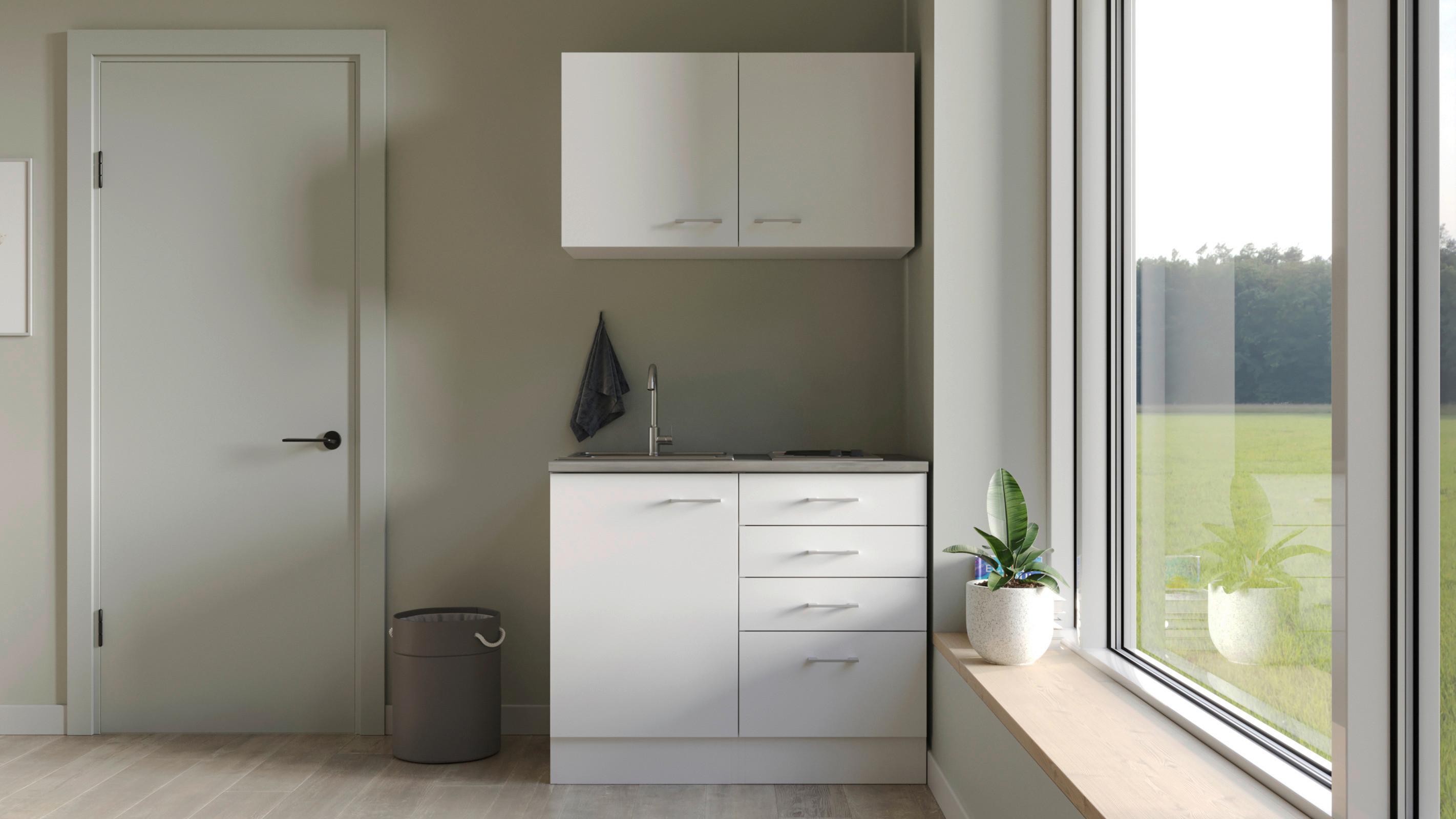 Miniküche Lucca Mit Spüle 100 Cm Weiß/graubraun