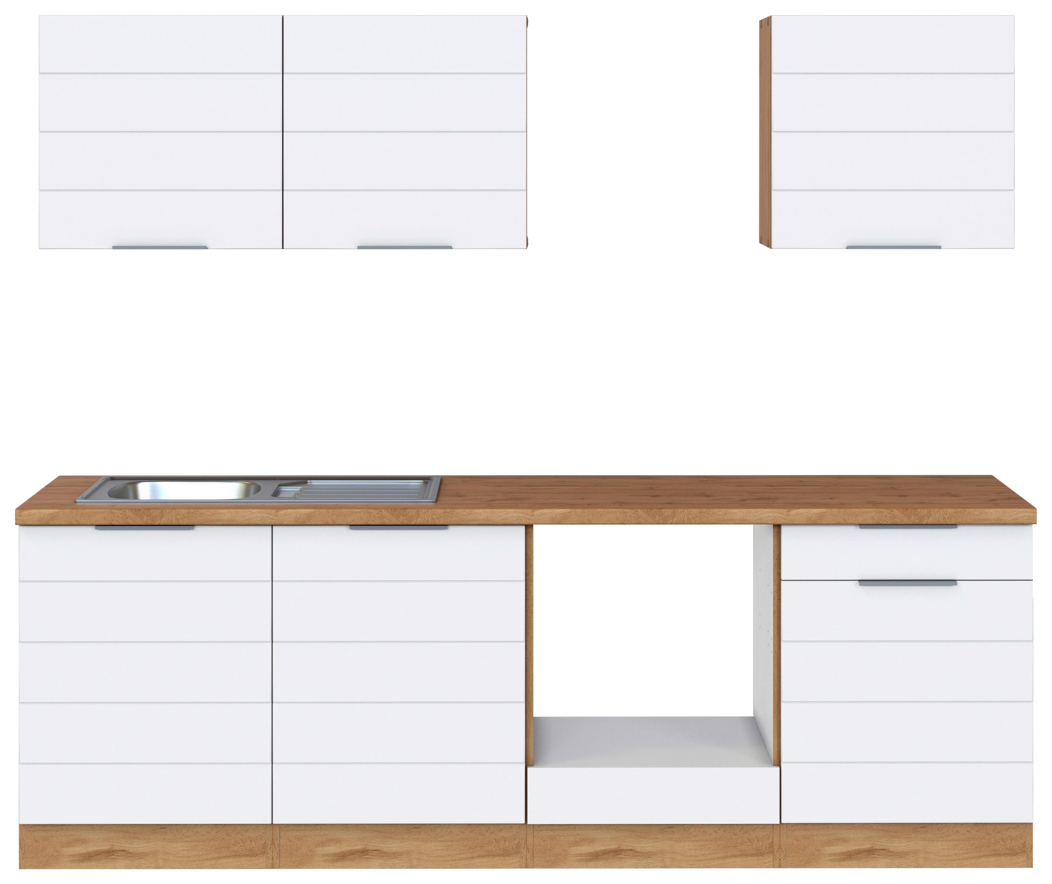 Küchenzeile Florenz ohne Geräte B: 240 cm Weiß/Eiche - Eiche Wotan/Weiß, Design, Holzwerkstoff (240cm) - Held