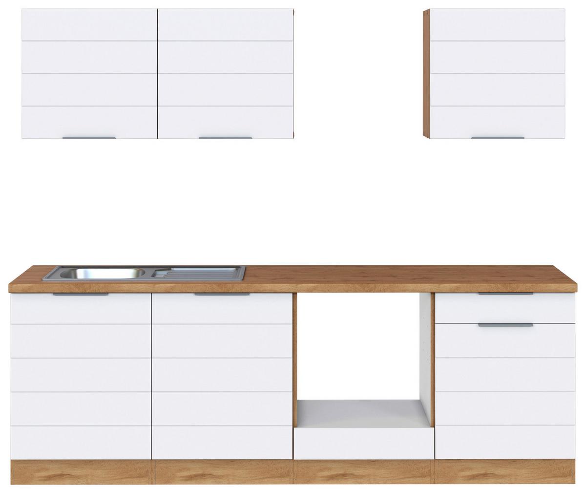 Küchenzeile Florenz ohne Geräte B: 240 cm Weiß/Eiche - Eiche Wotan/Weiß, Design, Holzwerkstoff (240cm) - Held
