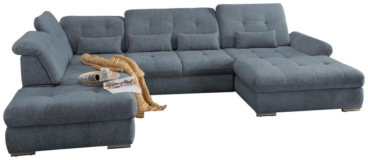 Wohnlandschaft Dalida Mit Schlaffunktion Hellblau - Chromfarben/Hellblau, Design, Textil (254/376/195cm) - Livetastic