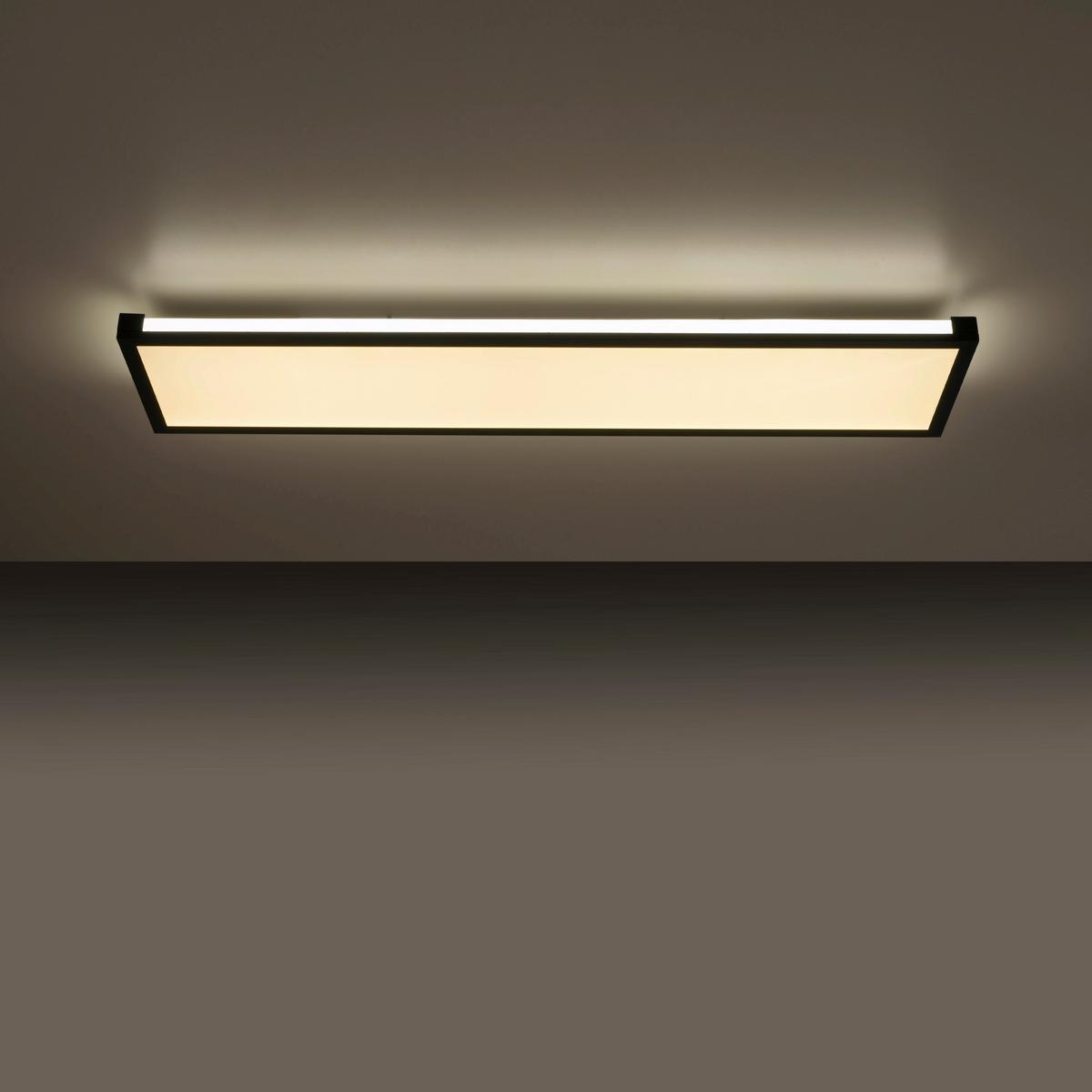 Deckenleuchte Mario L: 100 cm Rechteckig 2-Flammig dimmbar - Schwarz, Design, Kunststoff/Metall (100/25/7,1cm)