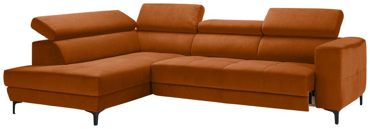 Rohová sedačka EMMA, levá, oranžová,op.hl.,USB,el.výsuv - oranžová/černá, Moderní, textil (210/301cm) - Premium Living