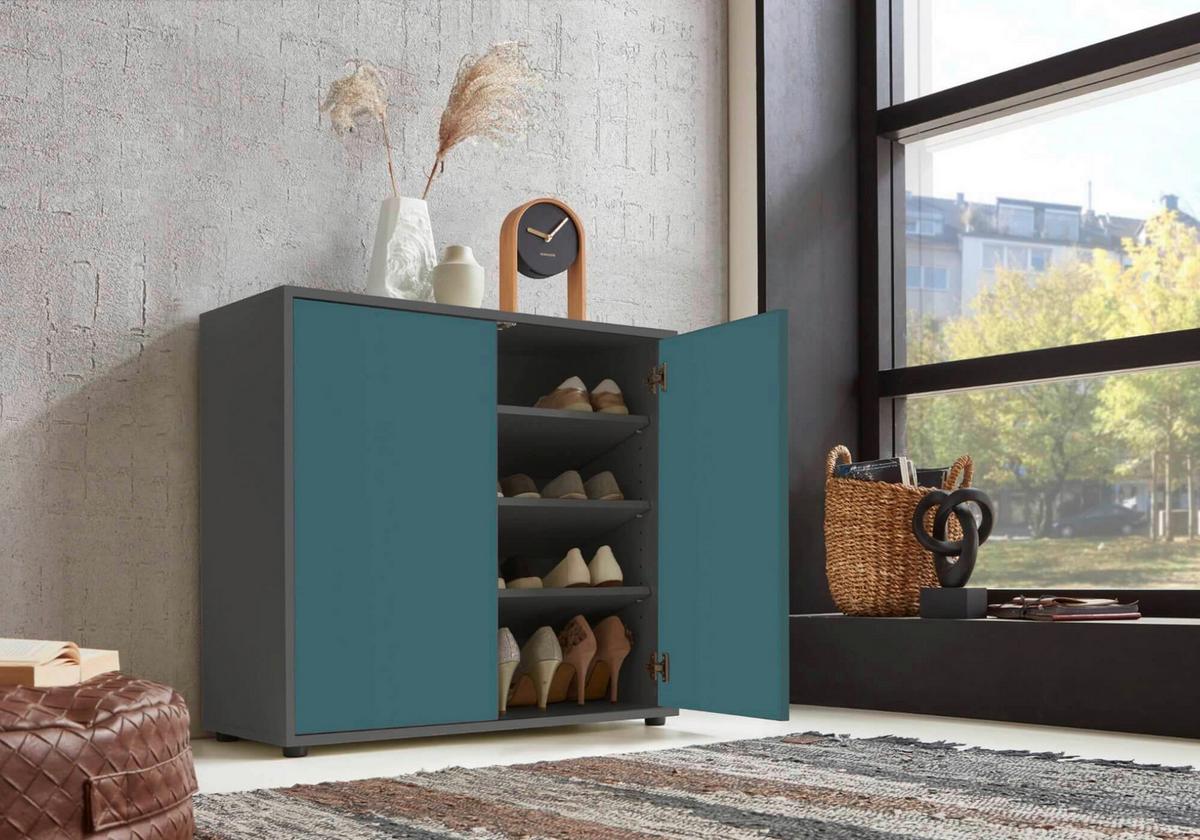 Sideboard Mailand Anthrazit/petrol B: 263,5cm - Anthrazit/Petrol, MODERN, Holzwerkstoff (263,5/73/33cm) - MID.YOU